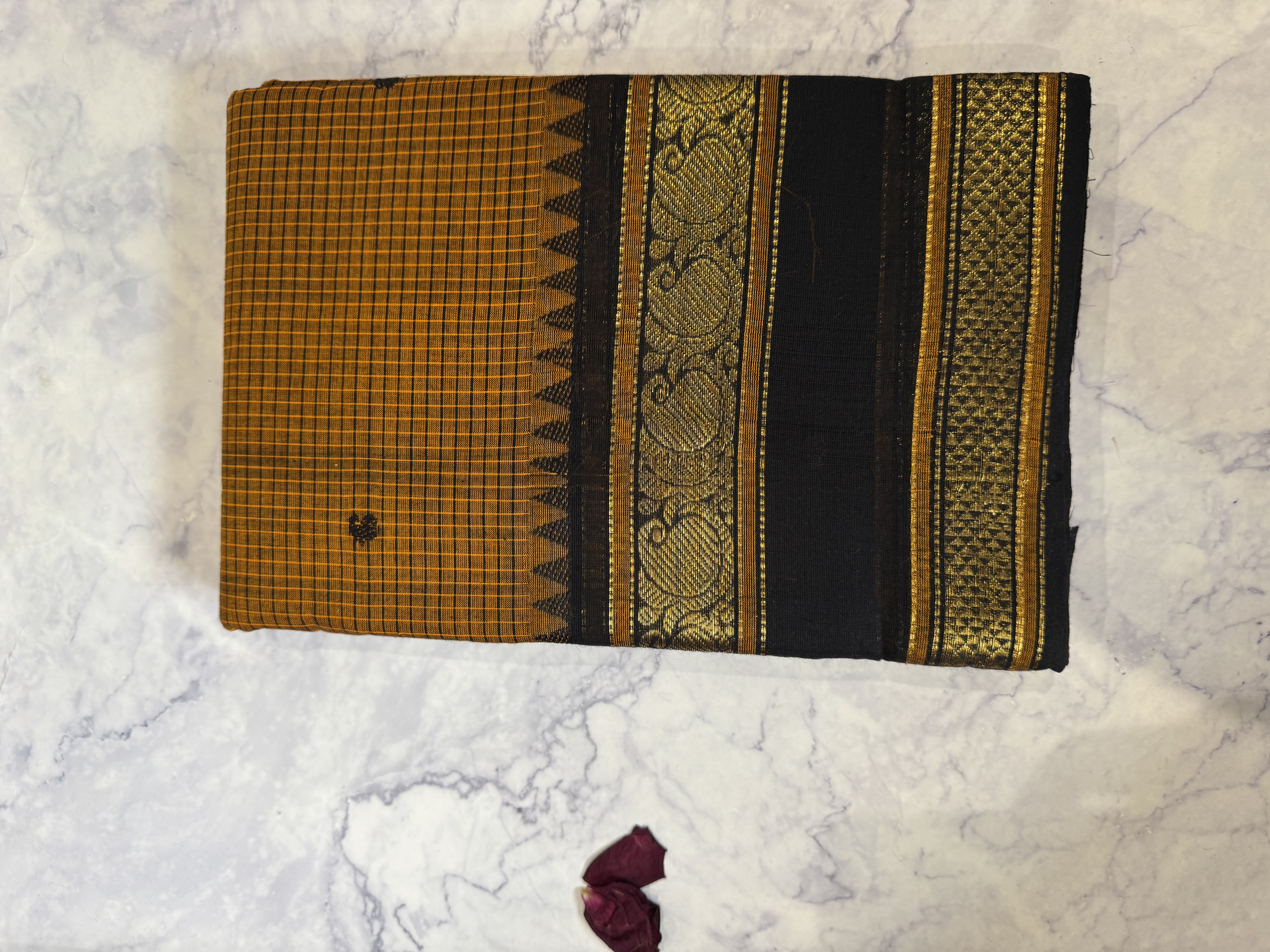 Burnt orange vaira oosi cotton saree with black border