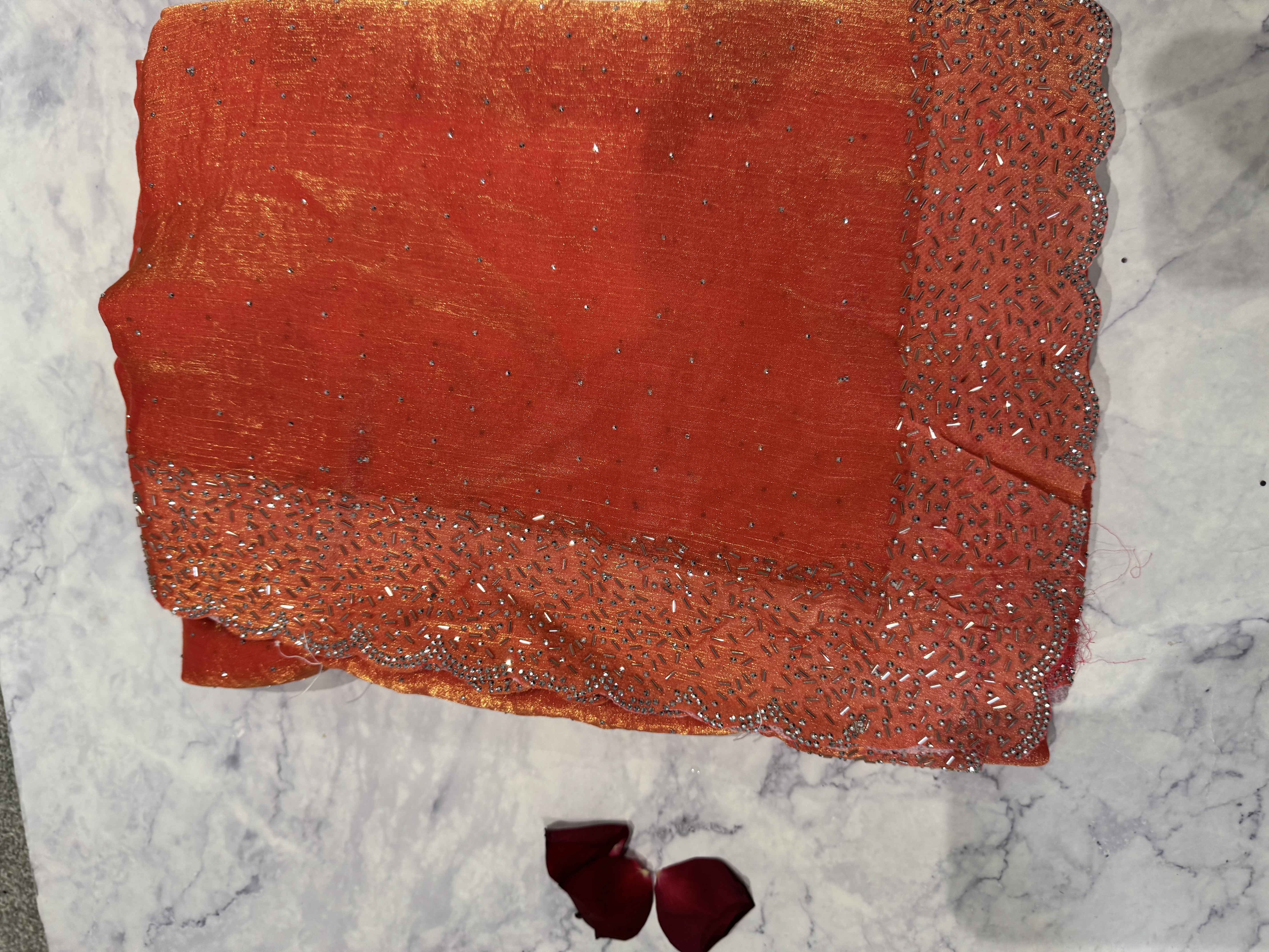 Dual tone hot orange space silk saree