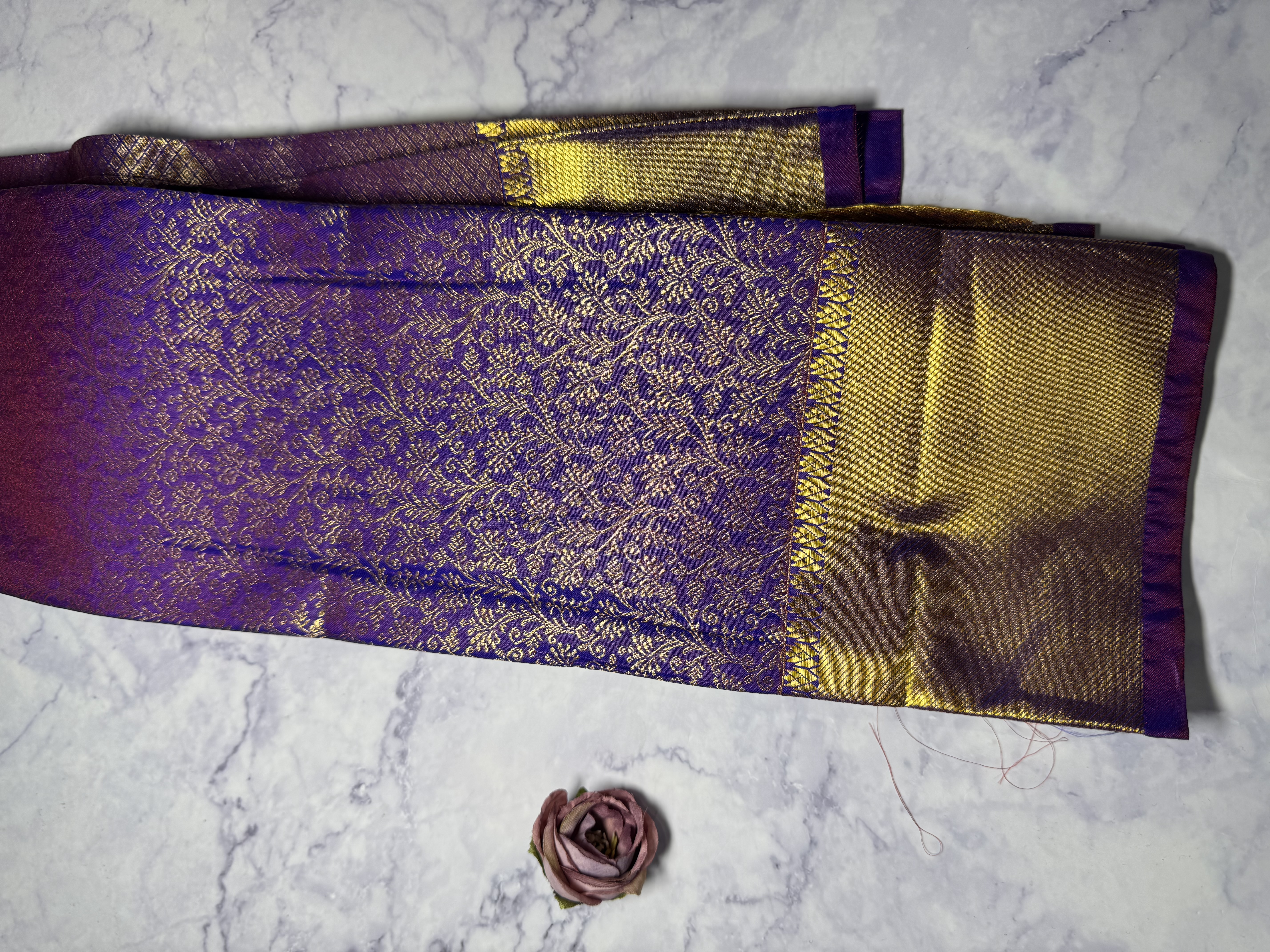 Purple floral heavy work semi silk saree