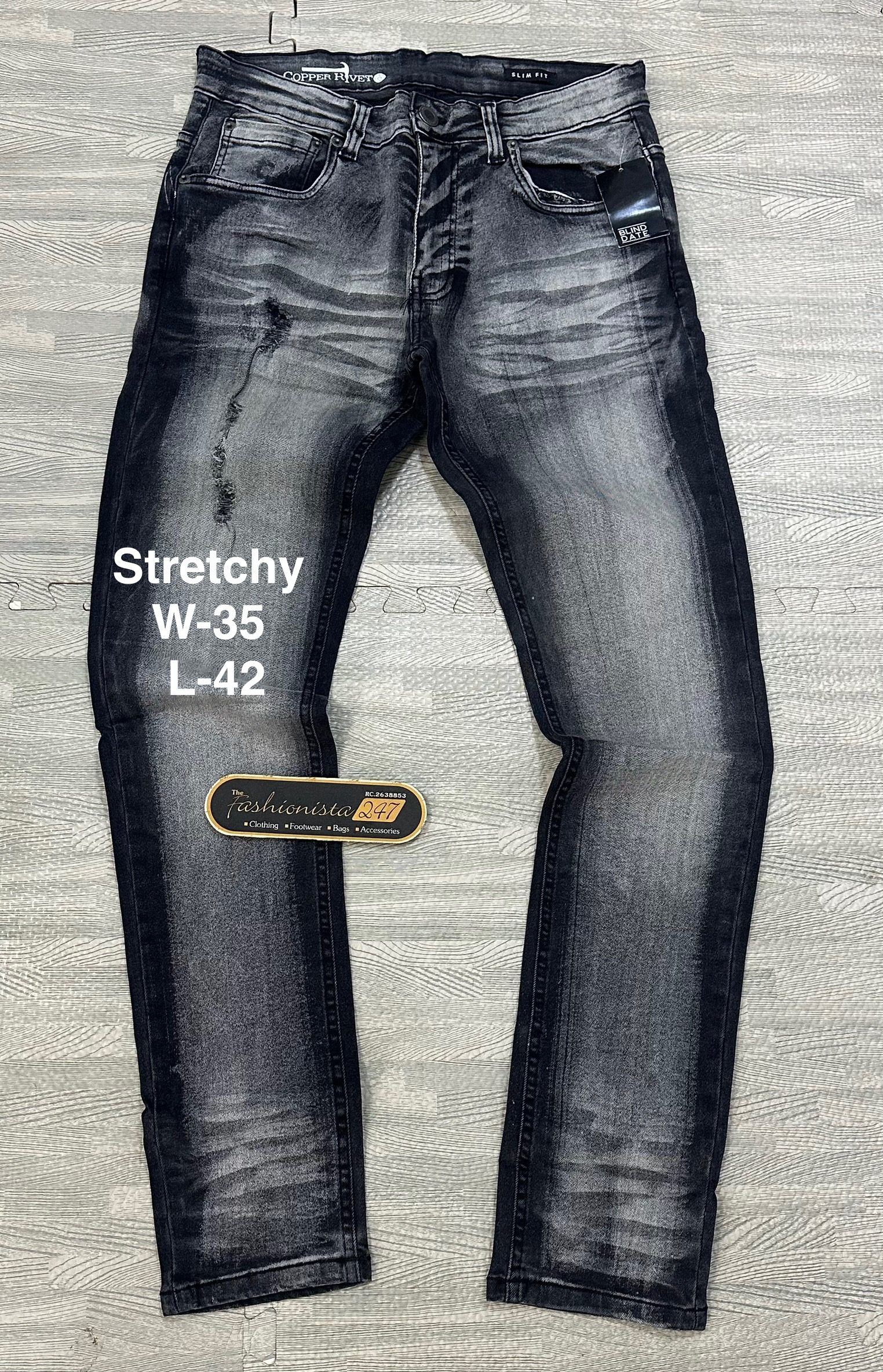 Men's Stretchy Black Washed Jeans