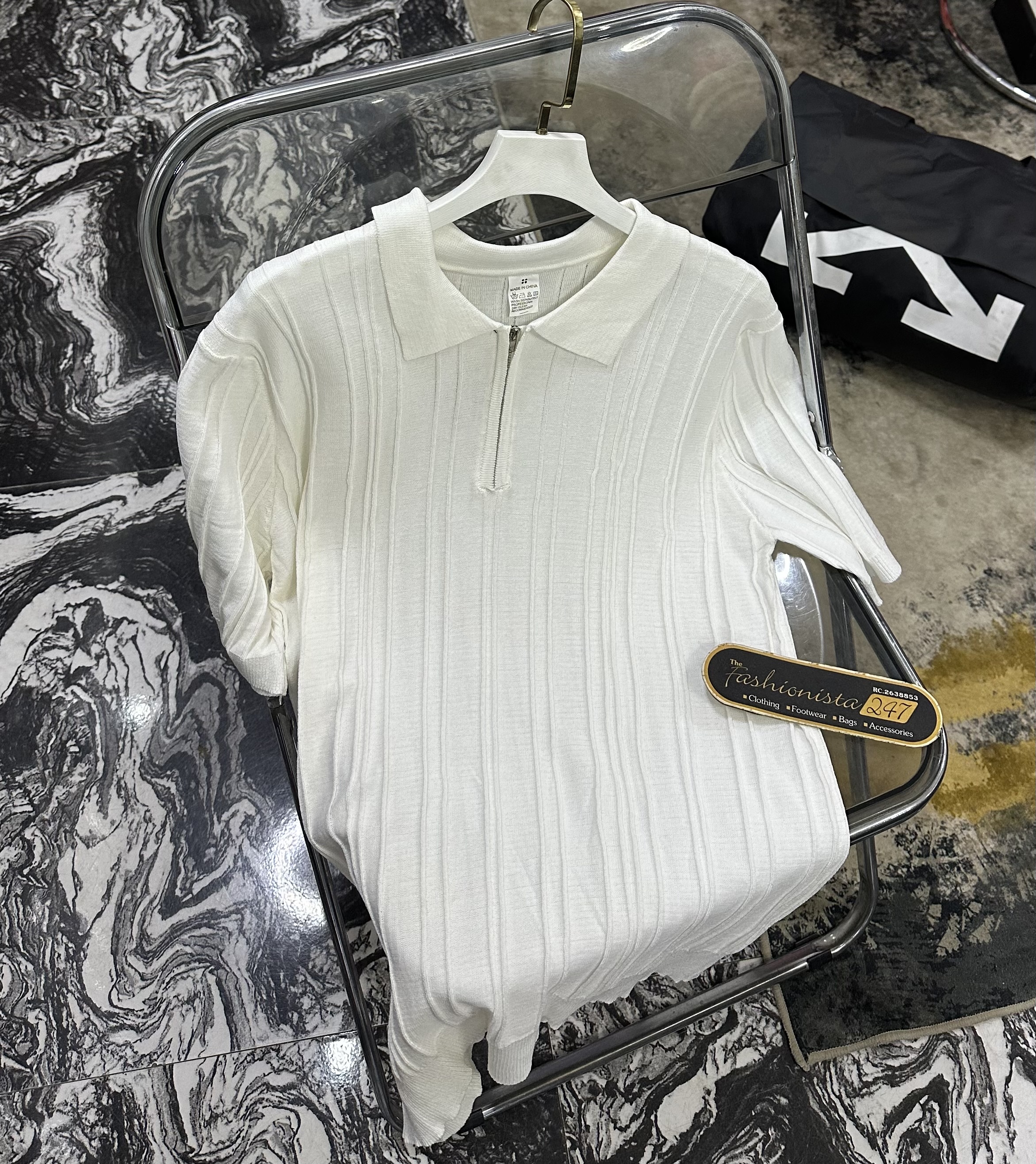 Knitted Ribbed Zip Polo Shirt