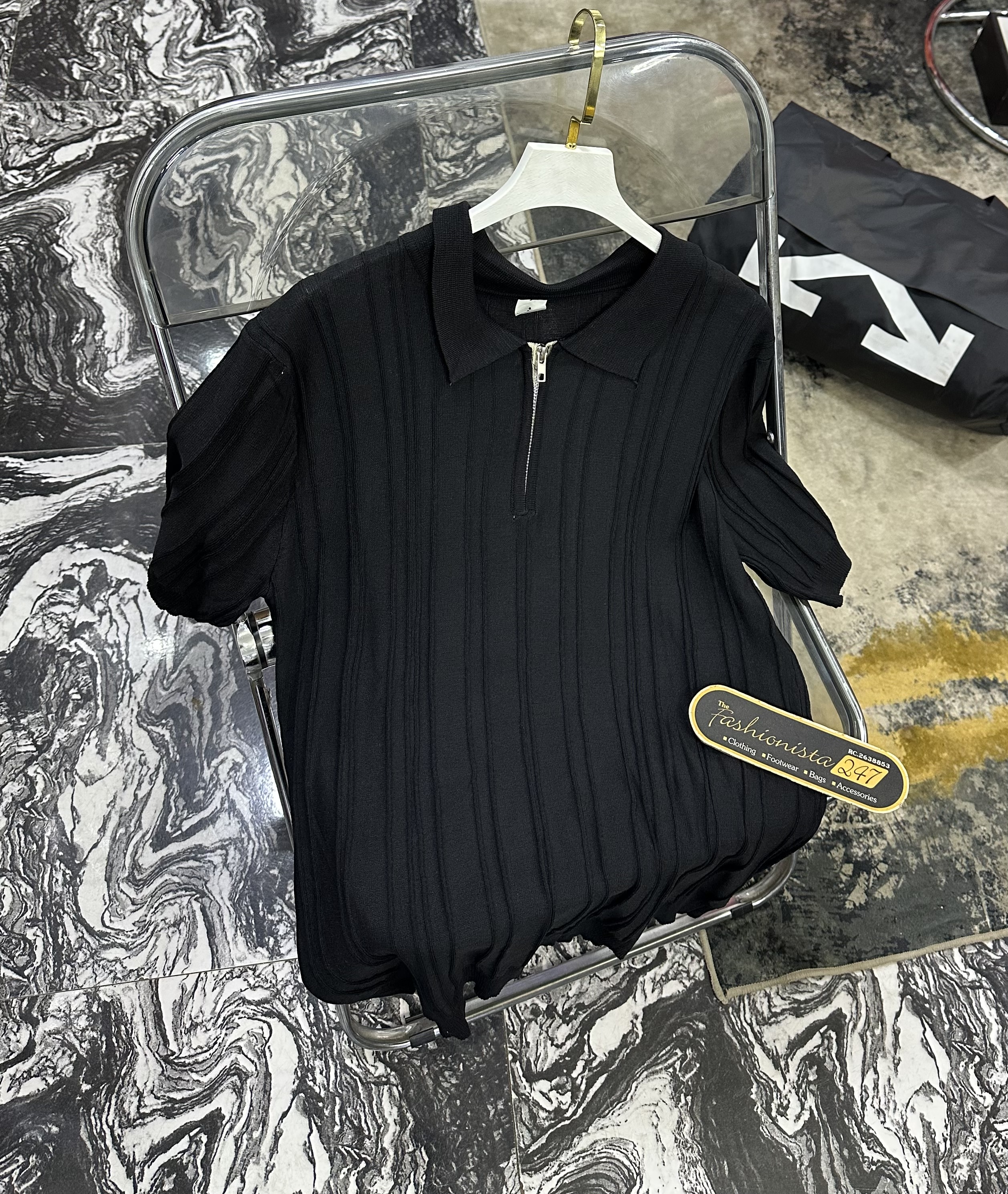 Knitted Ribbed Zip Polo Shirt