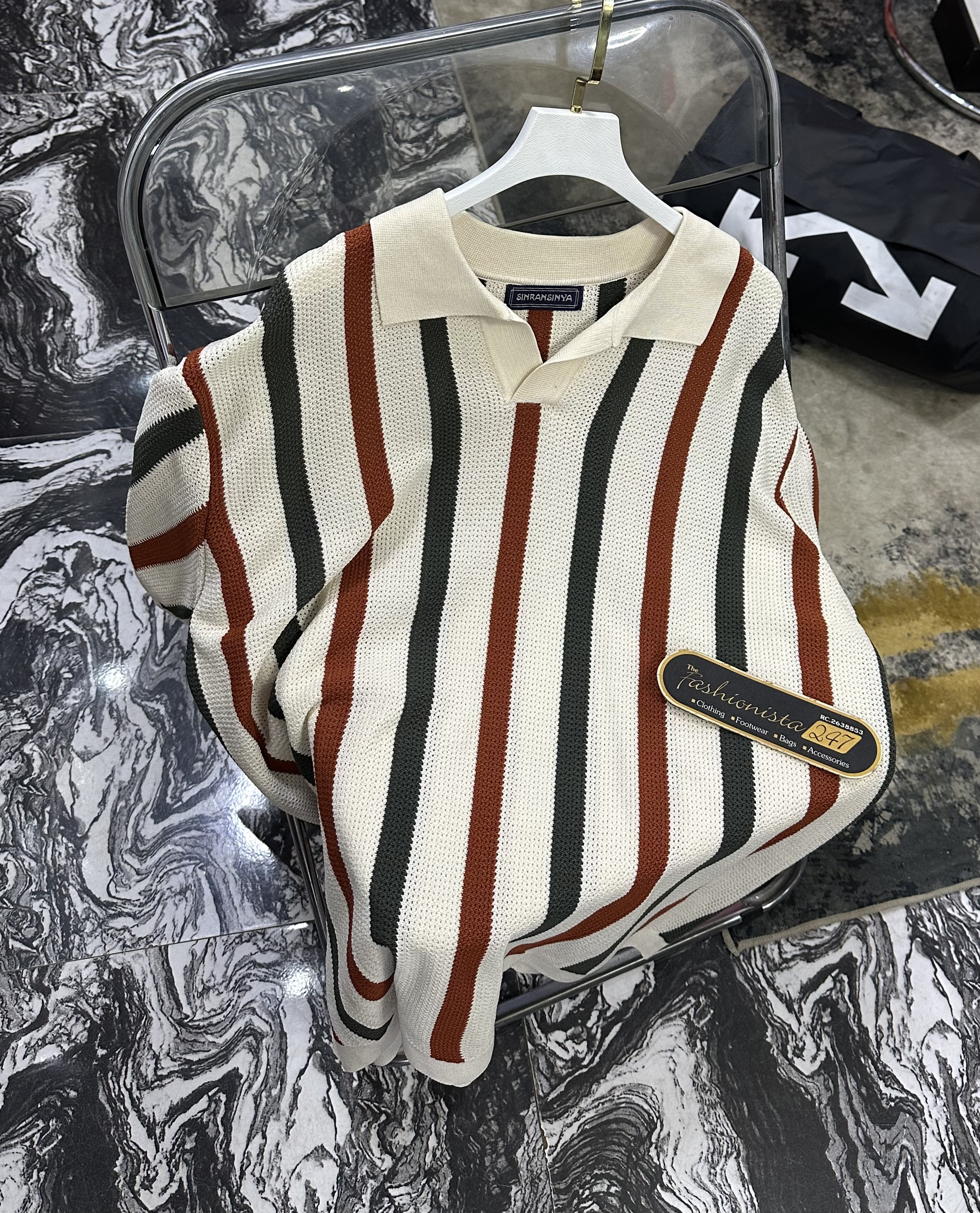 Striped Knit Polo Shirt