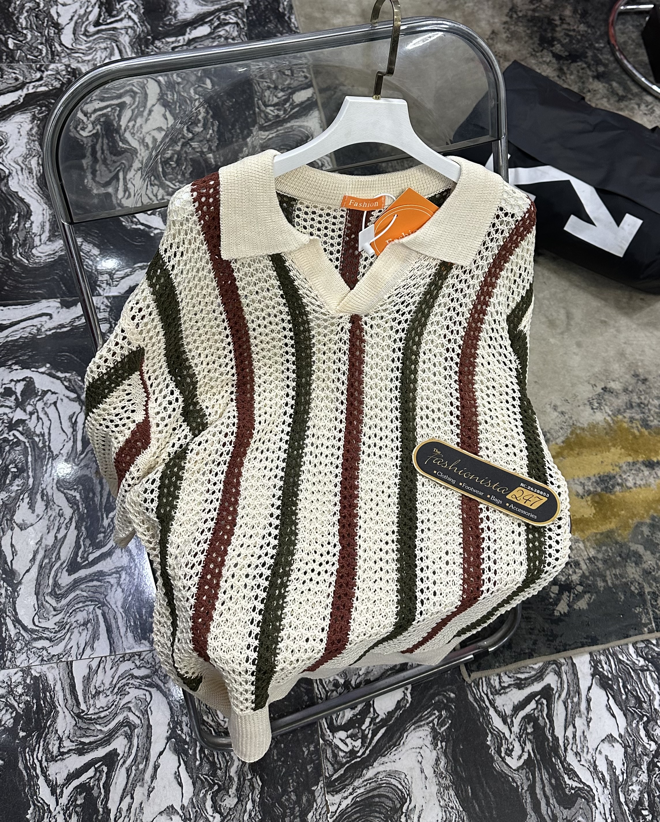 Striped Knit Polo Shirt