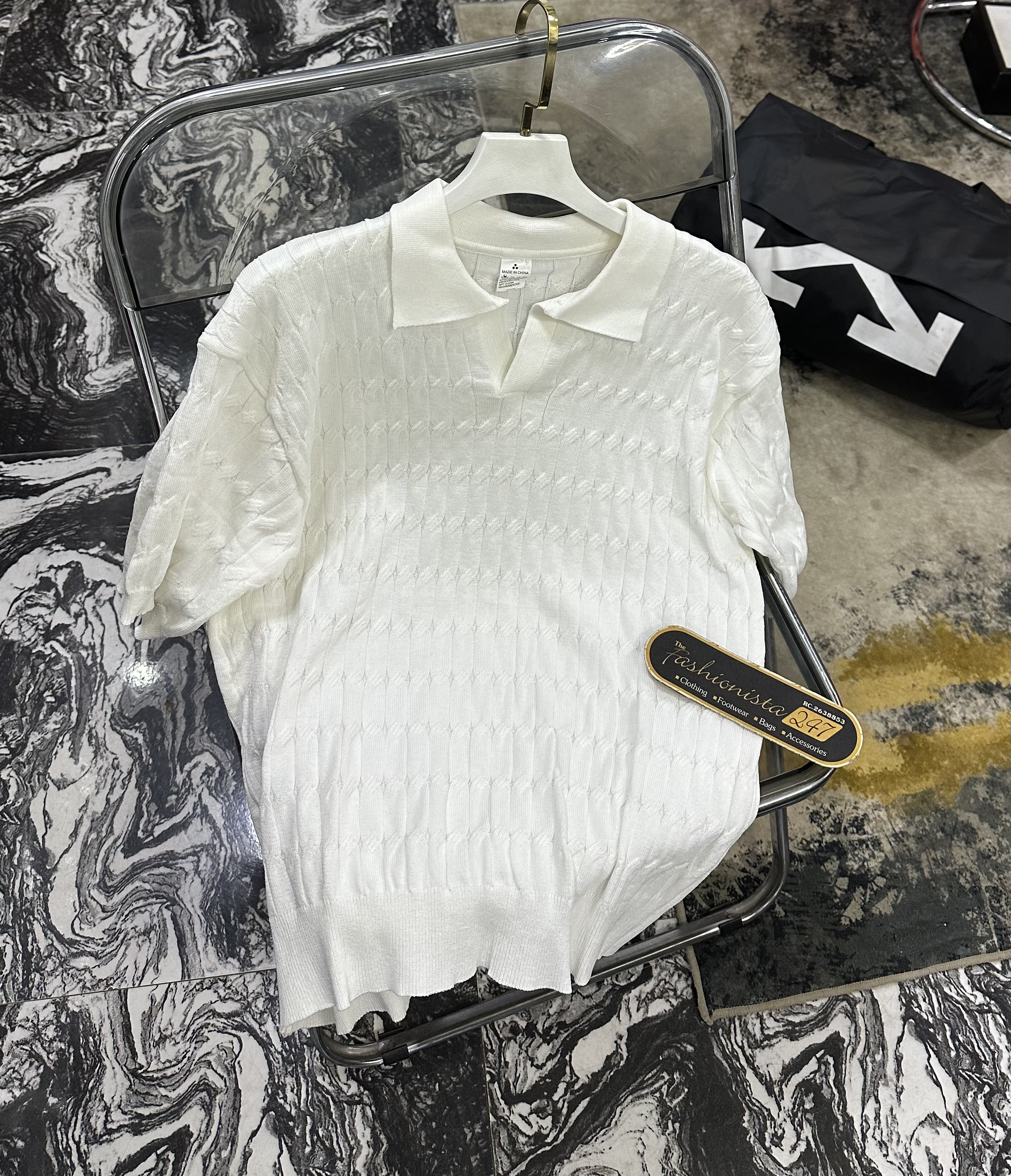 White Knit Short Sleeve Polo Shirt