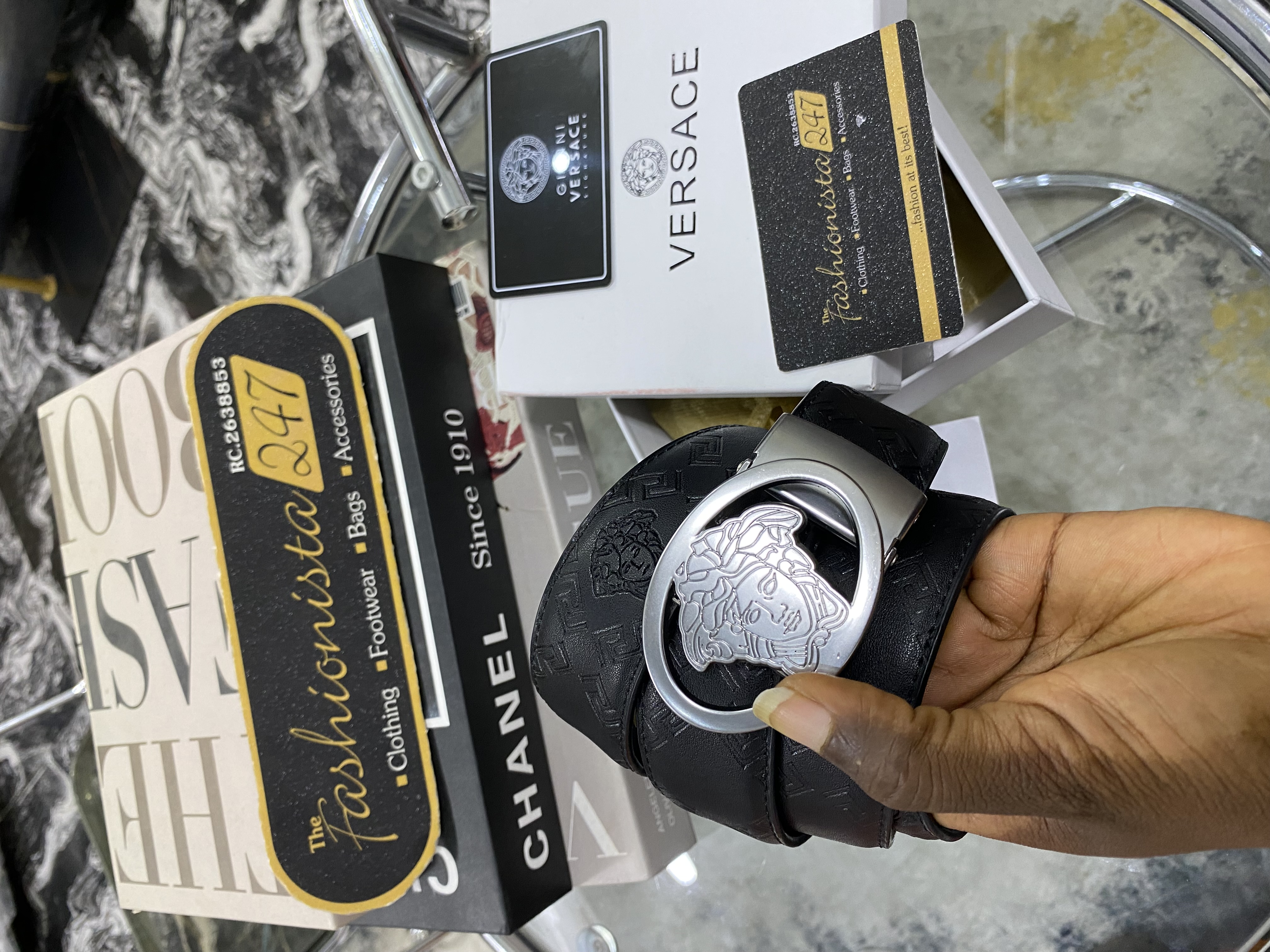 Versace Black Leather Belt