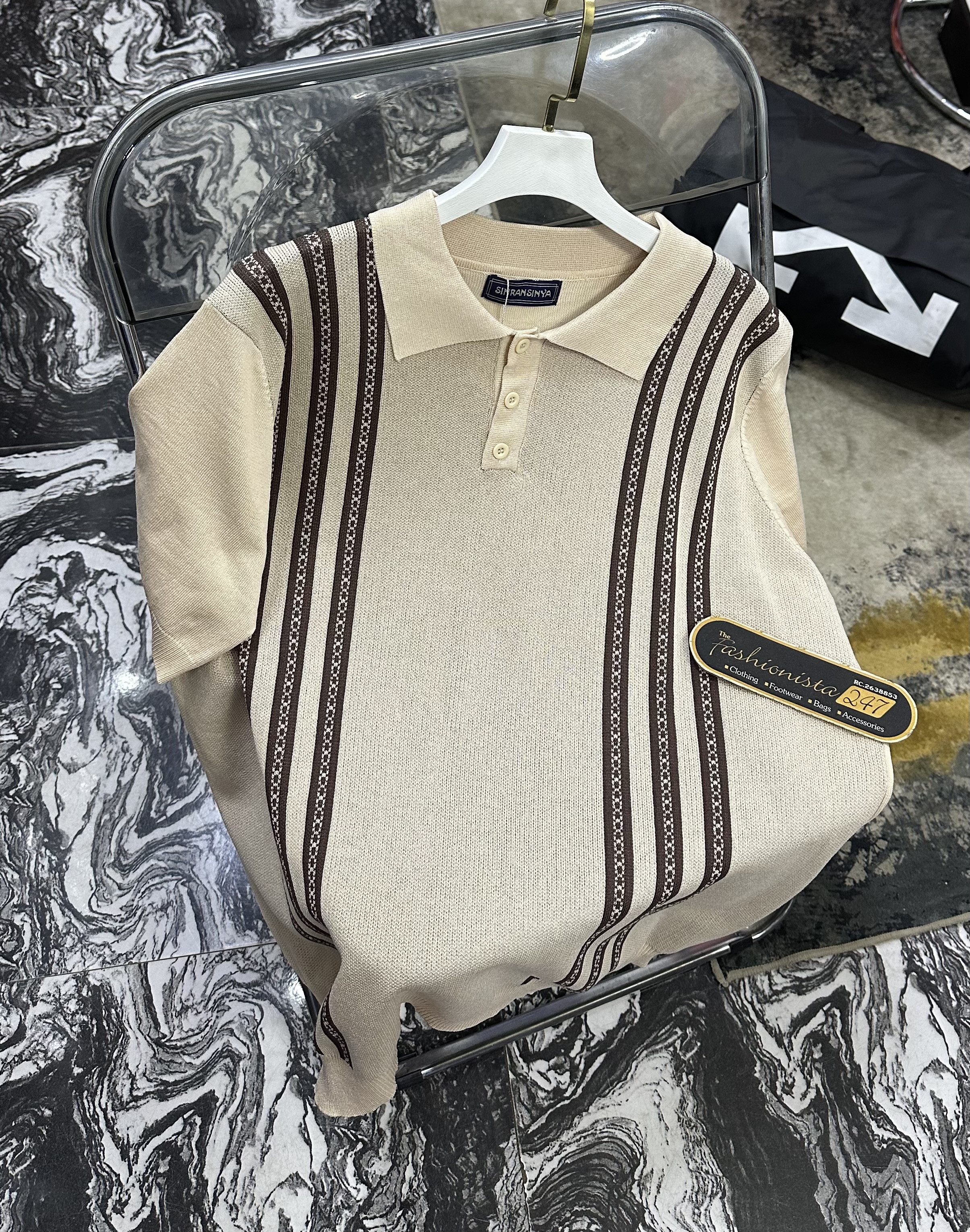 Knitted  Striped Polo Shirt