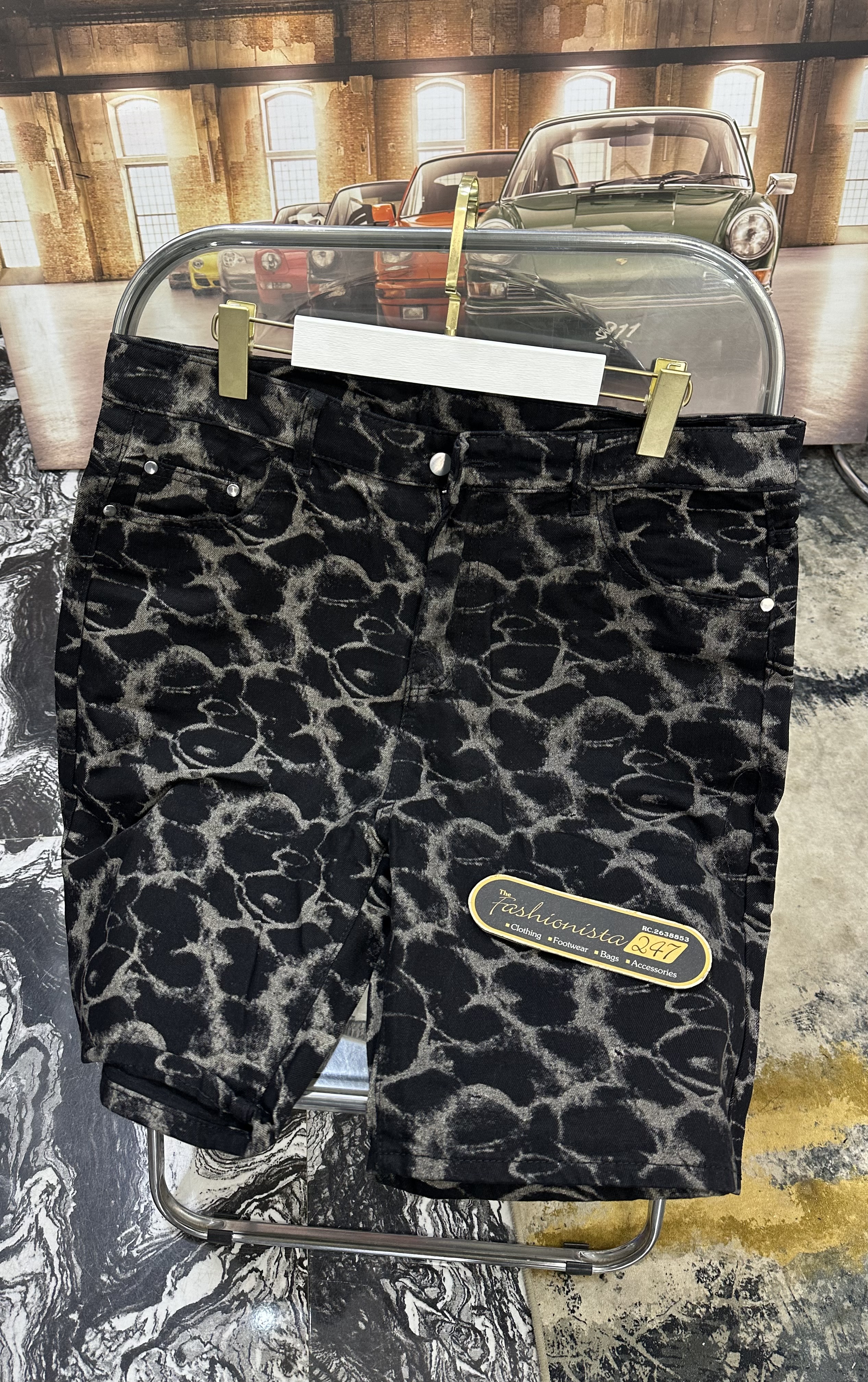 Black Patterned Casual Shorts