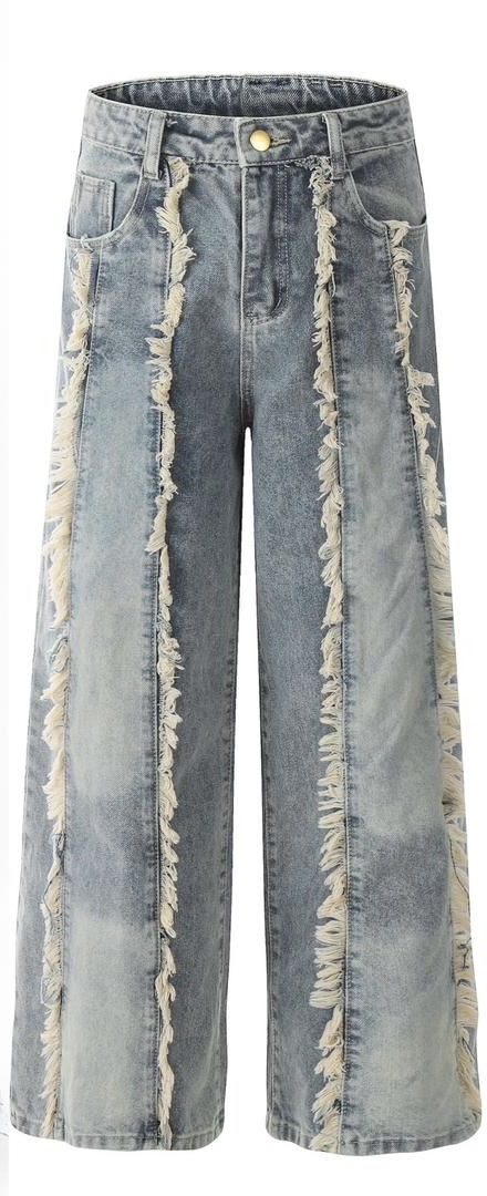 Distressed Wide-Leg Denim Jeans