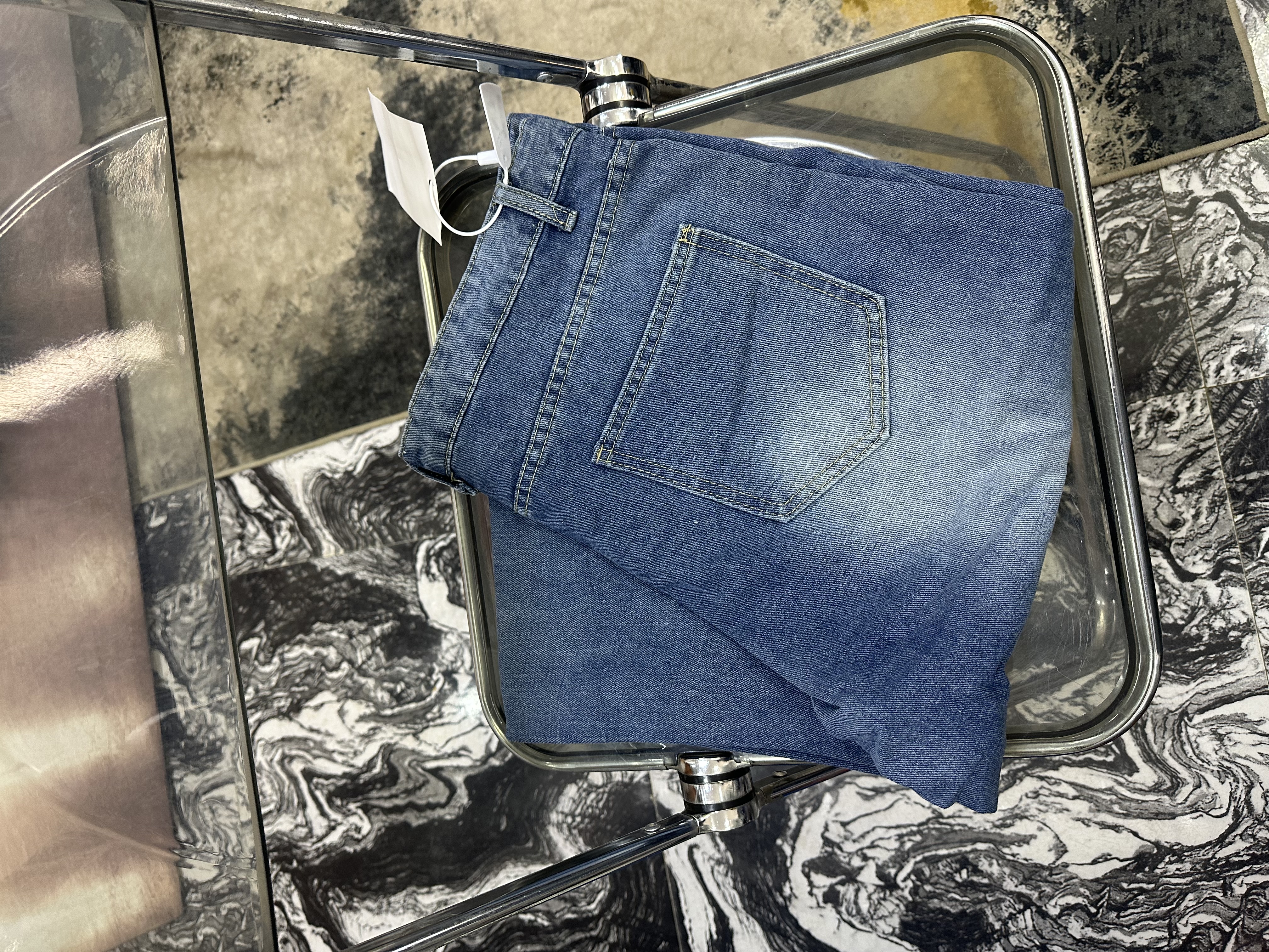 Designer Blue Baggy Jeans with White Stripes