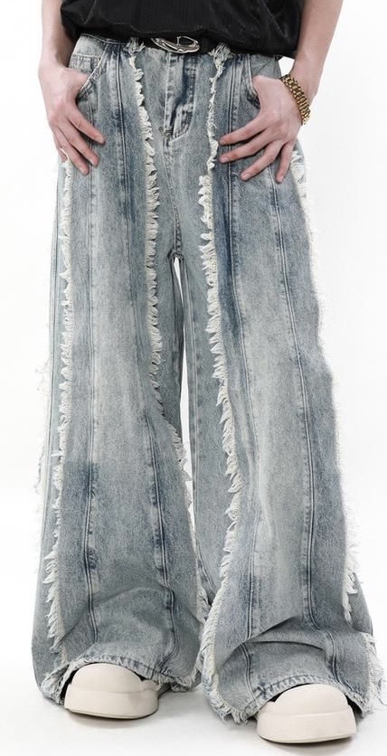 Distressed Wide-Leg Denim Jeans