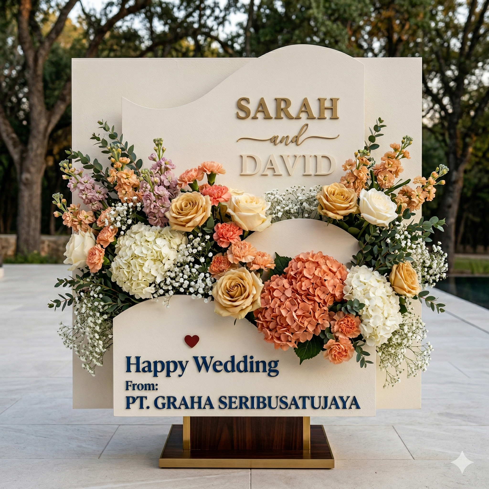 Papan Bunga Happy Wedding Elegan
