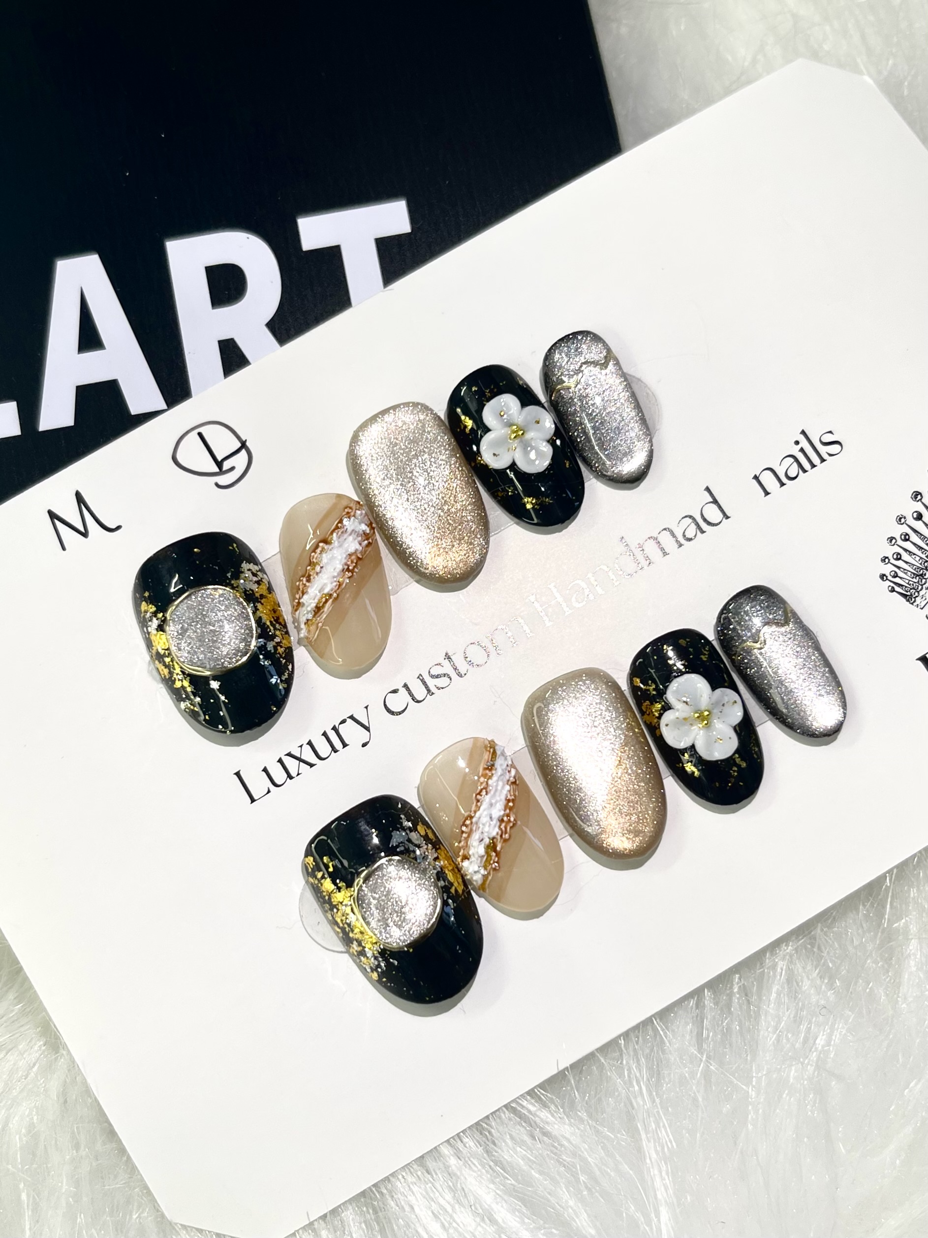 Champagne Bloom Elegant 3D Press-On Nails