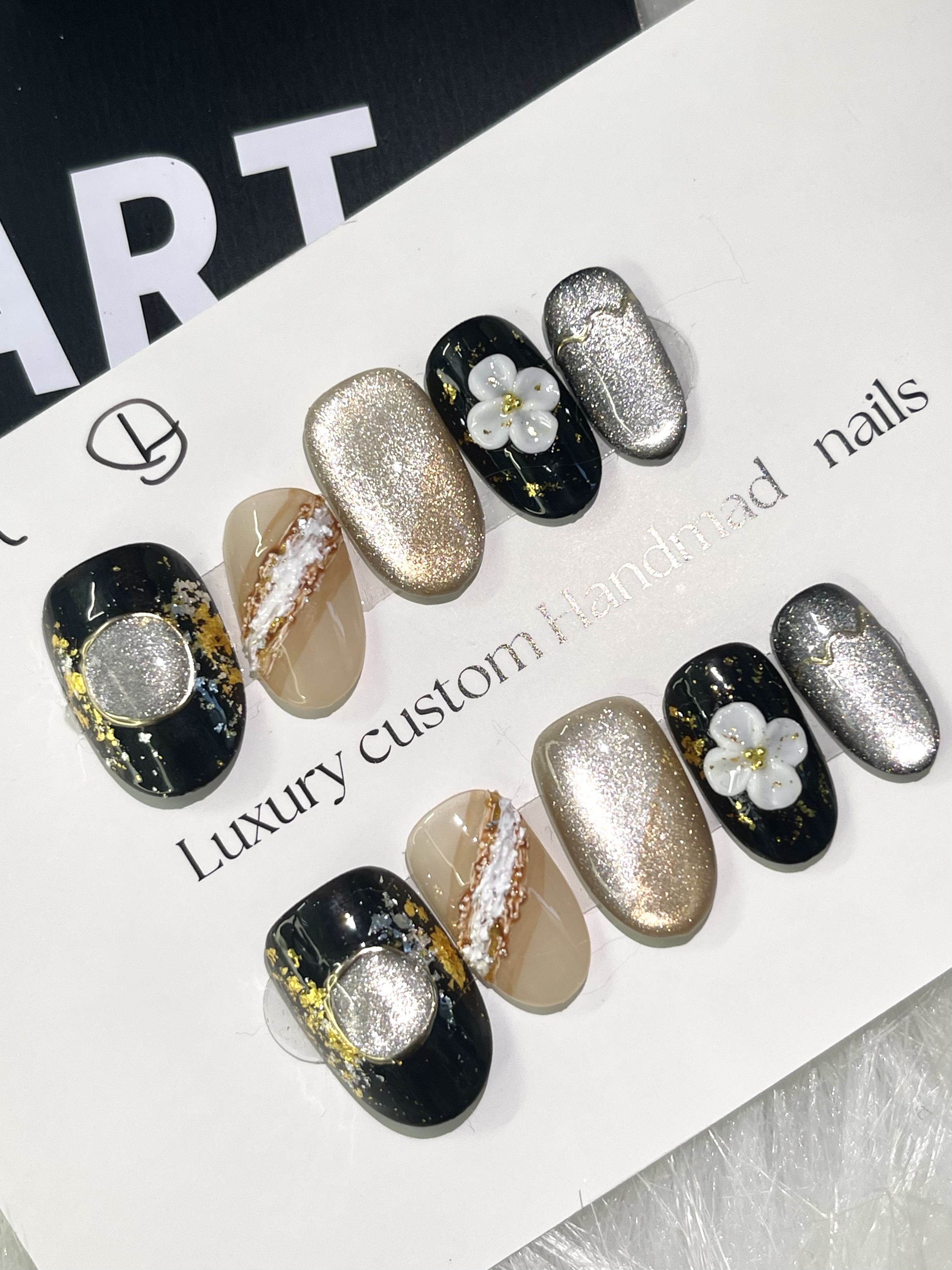 Champagne Bloom Elegant 3D Press-On Nails