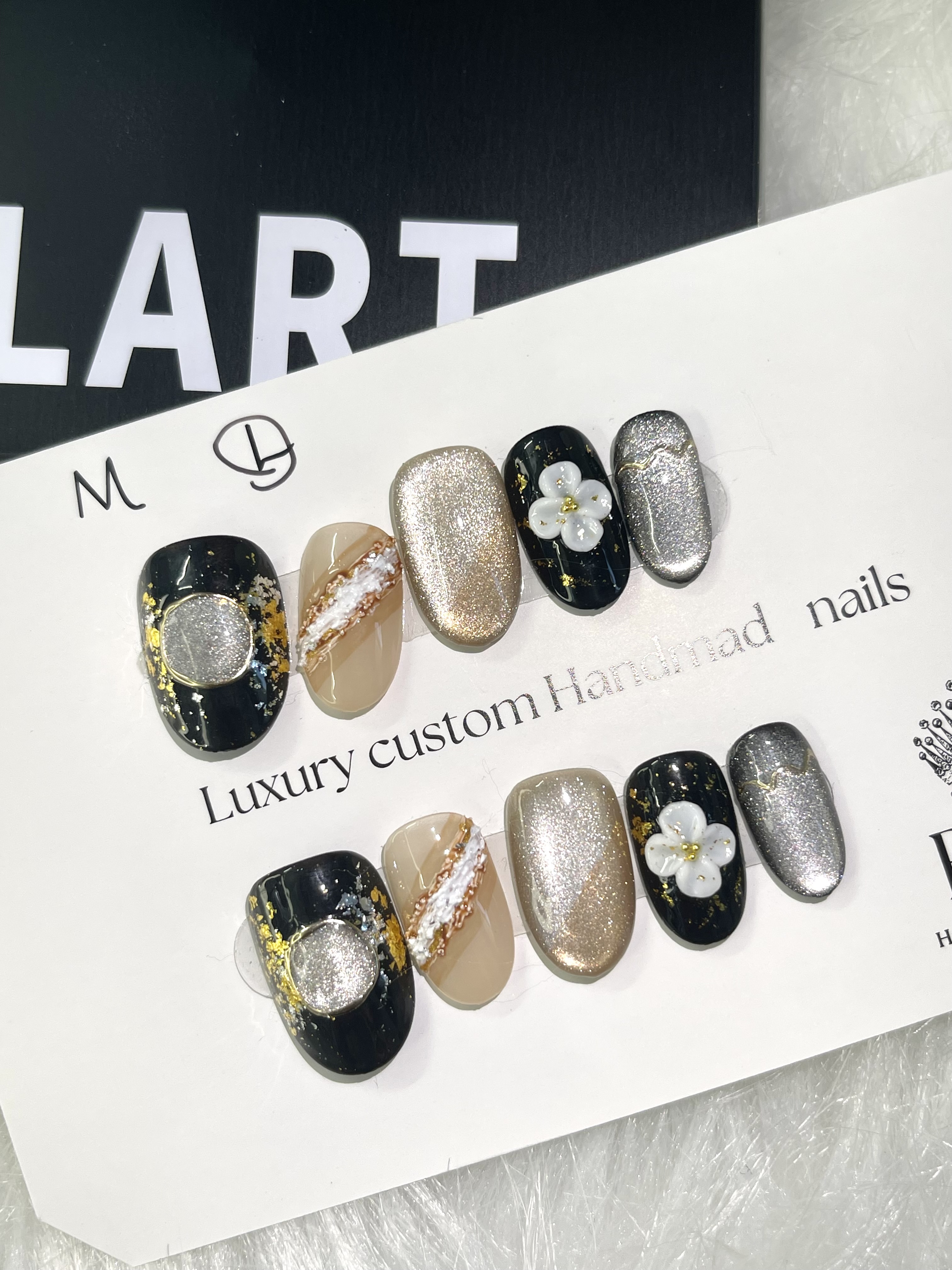Champagne Bloom Elegant 3D Press-On Nails