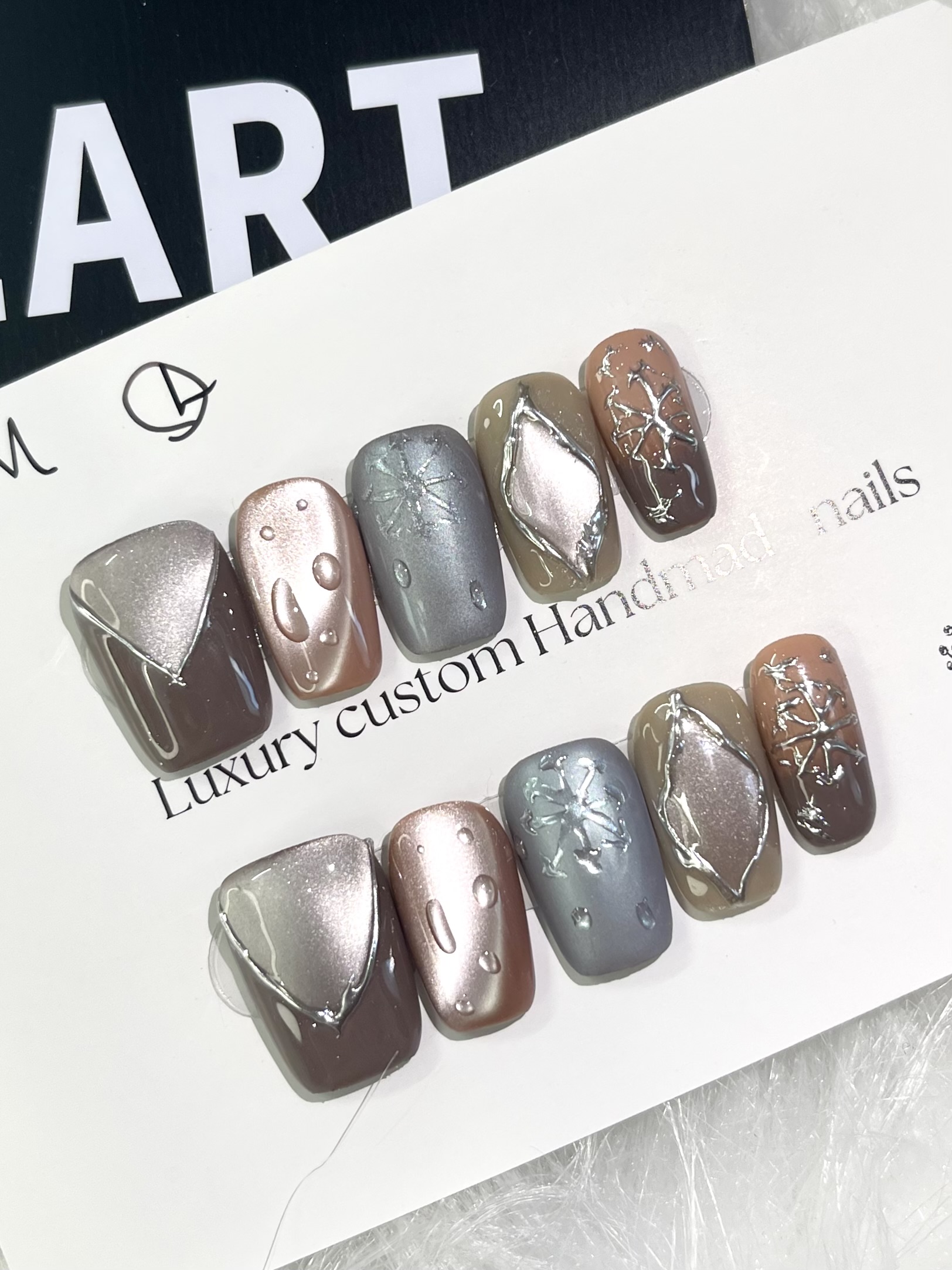 Stardust & Raindrops | Mirror Metallic Handmade Press-On Nails