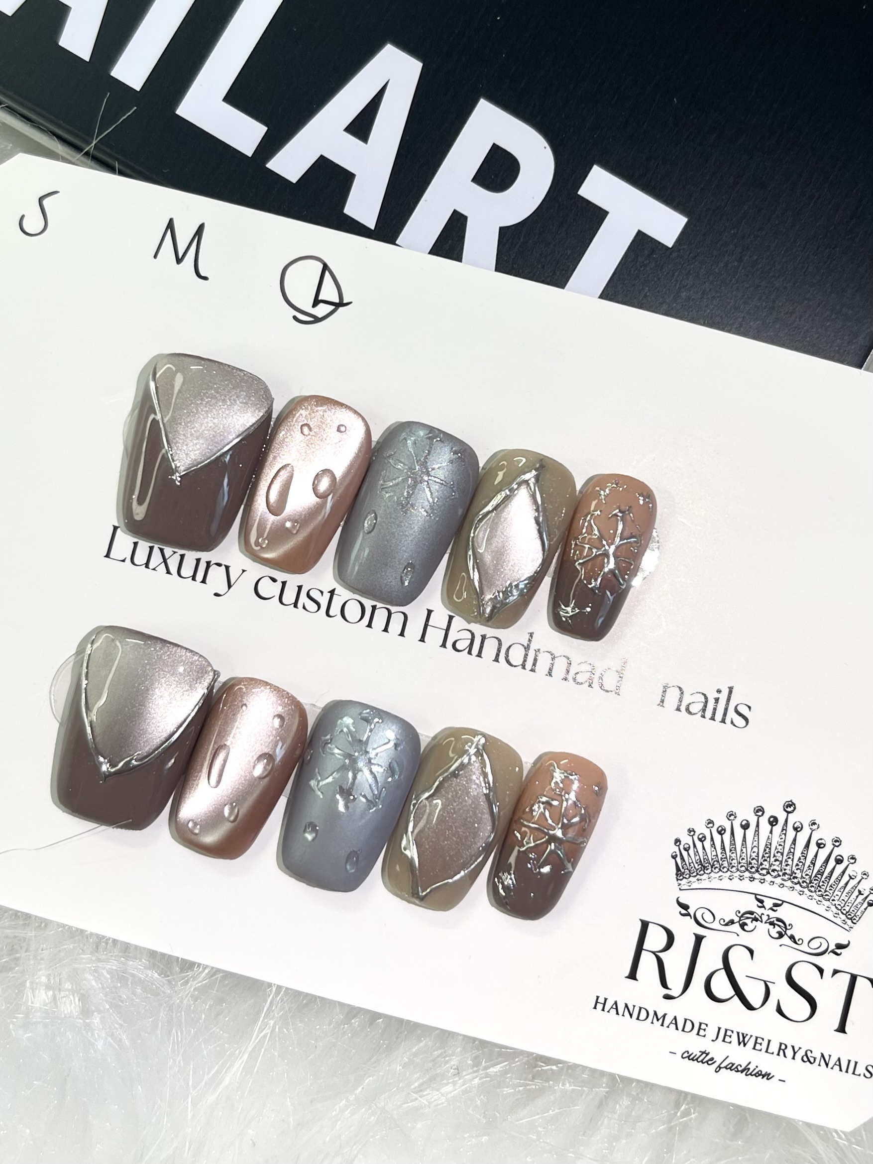 Stardust & Raindrops | Mirror Metallic Handmade Press-On Nails