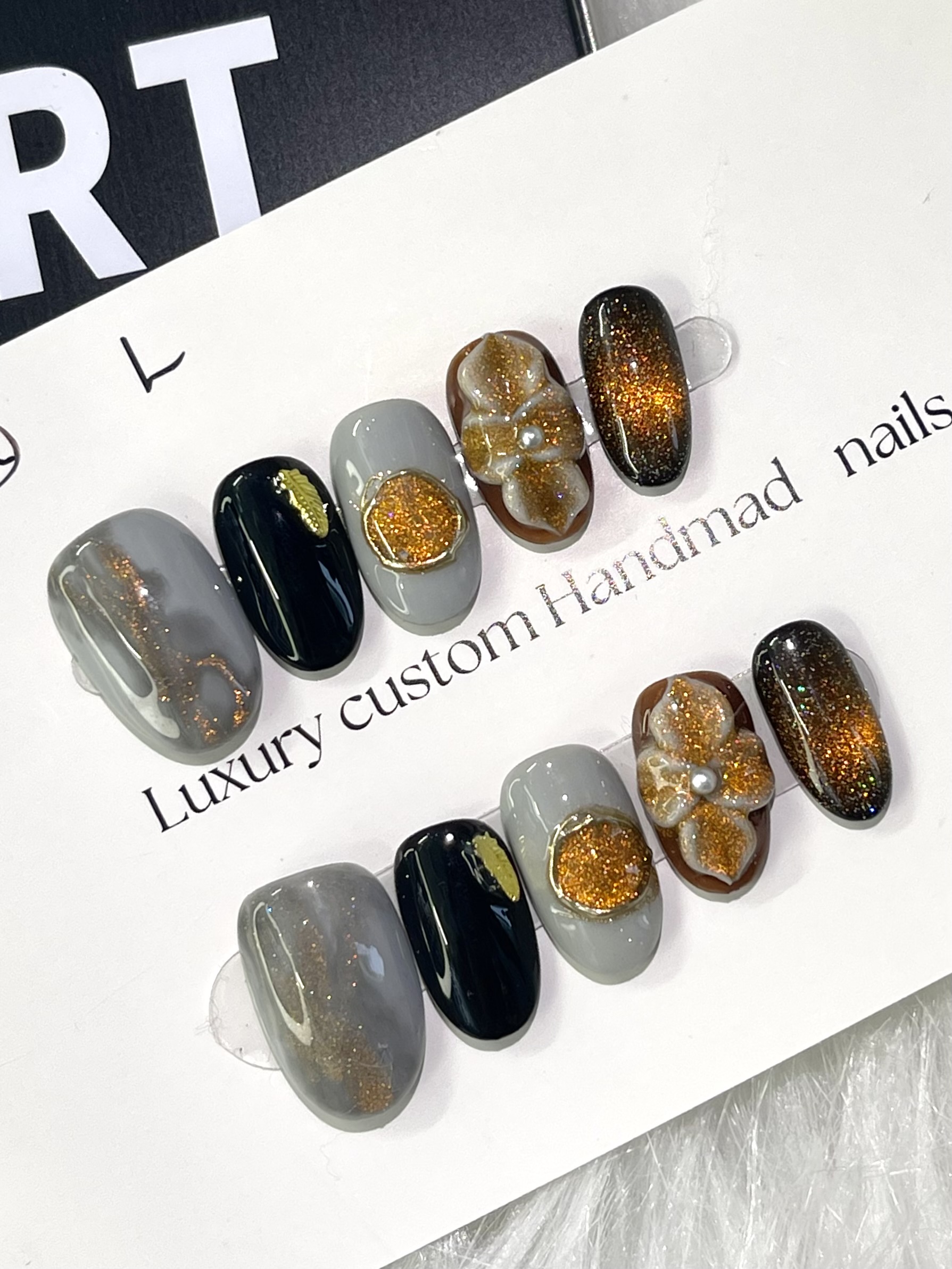 Golden Ember | Glitter Bloom Press-On Nails