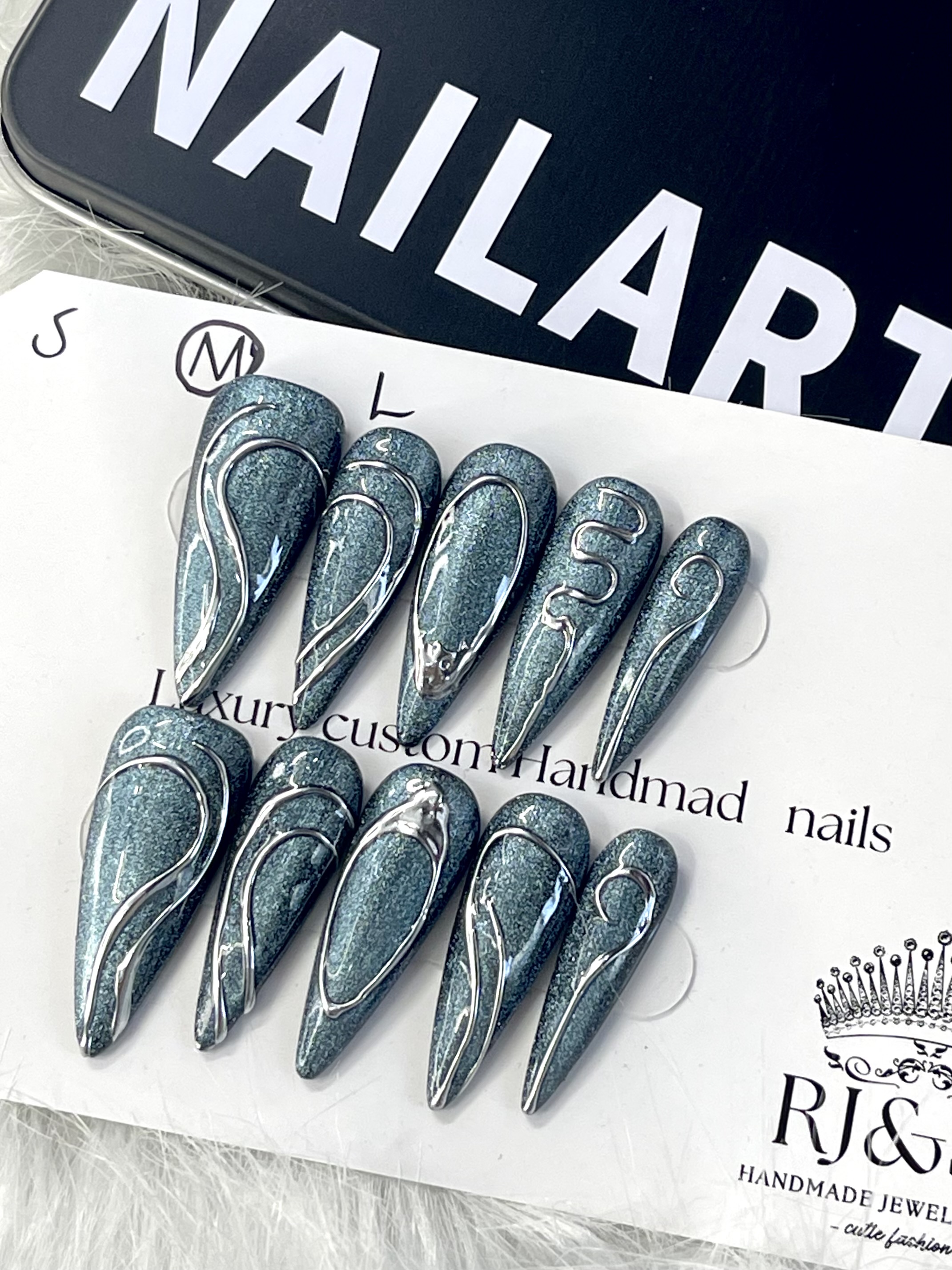 Celestial Chrome | Metallic Teal Press-On Nails