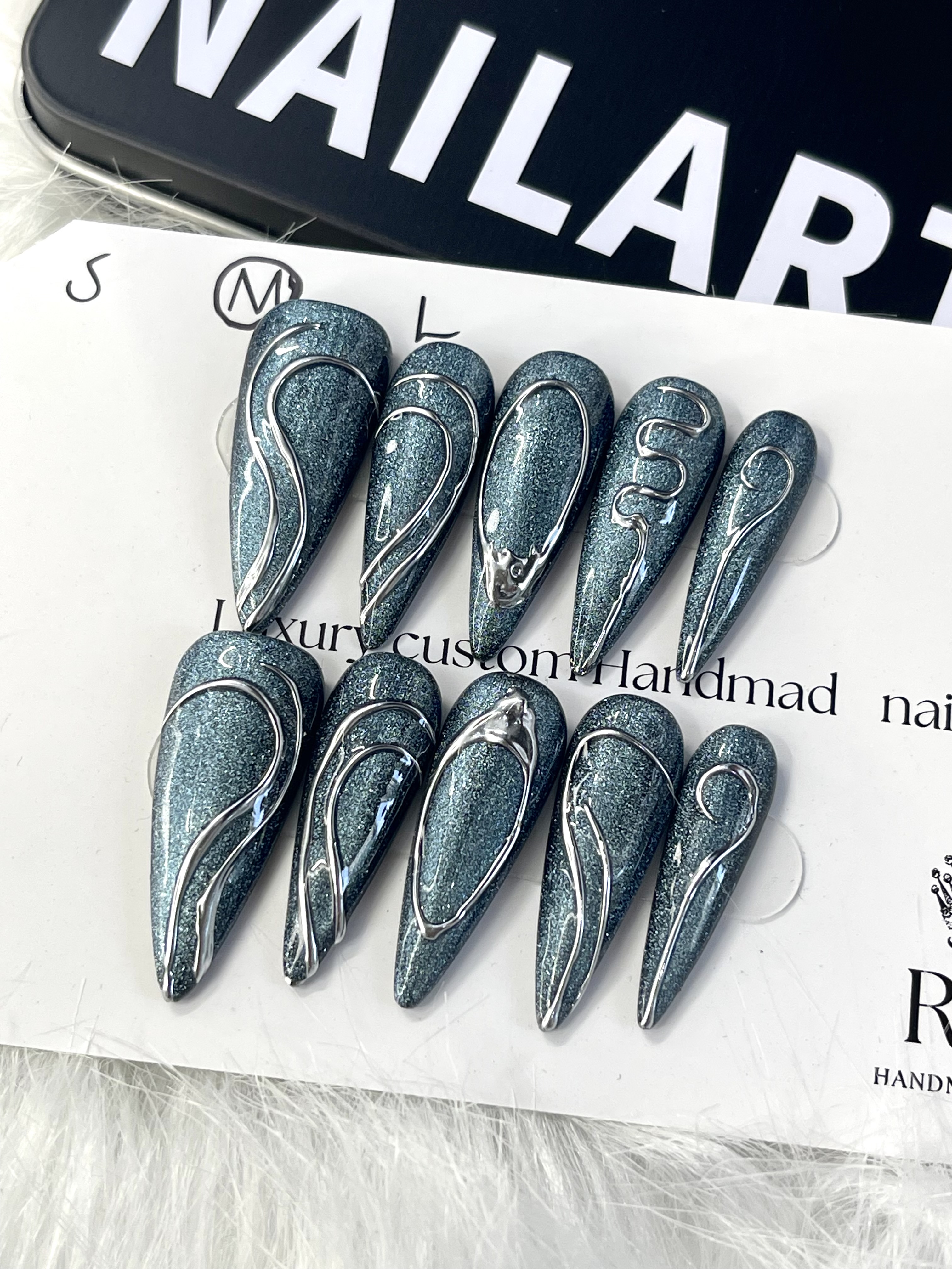 Celestial Chrome | Metallic Teal Press-On Nails
