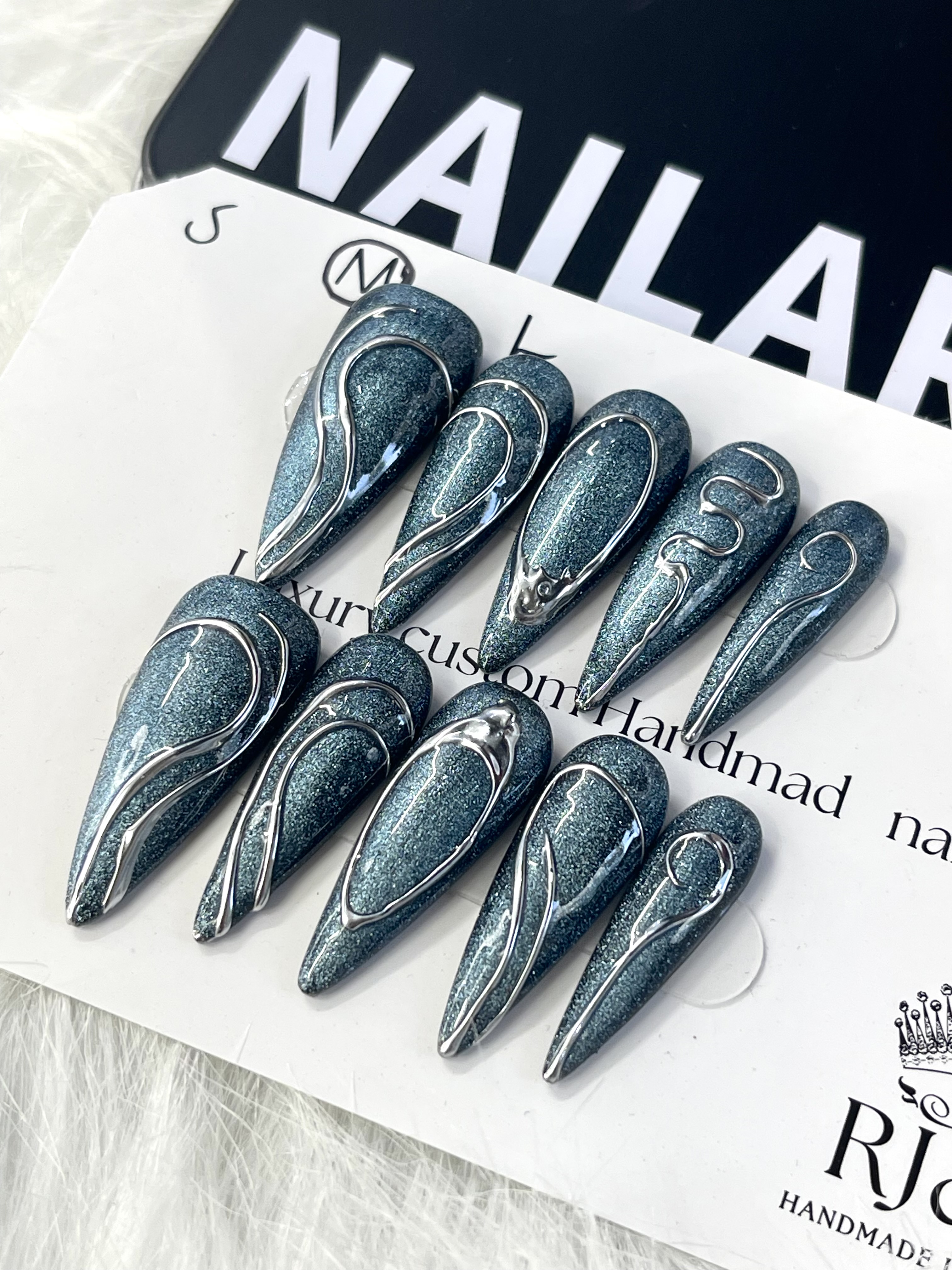 Celestial Chrome | Metallic Teal Press-On Nails