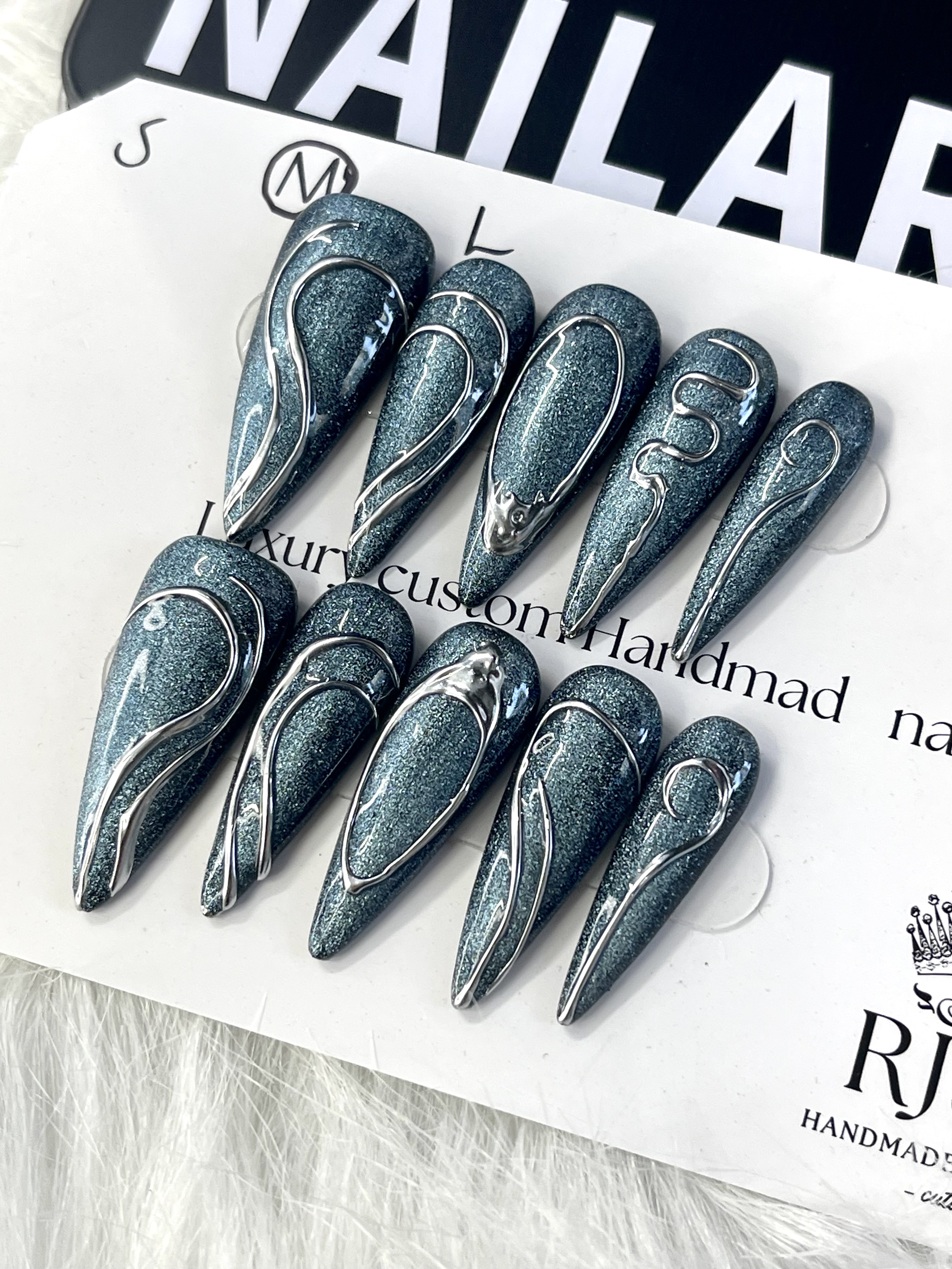 Celestial Chrome | Metallic Teal Press-On Nails