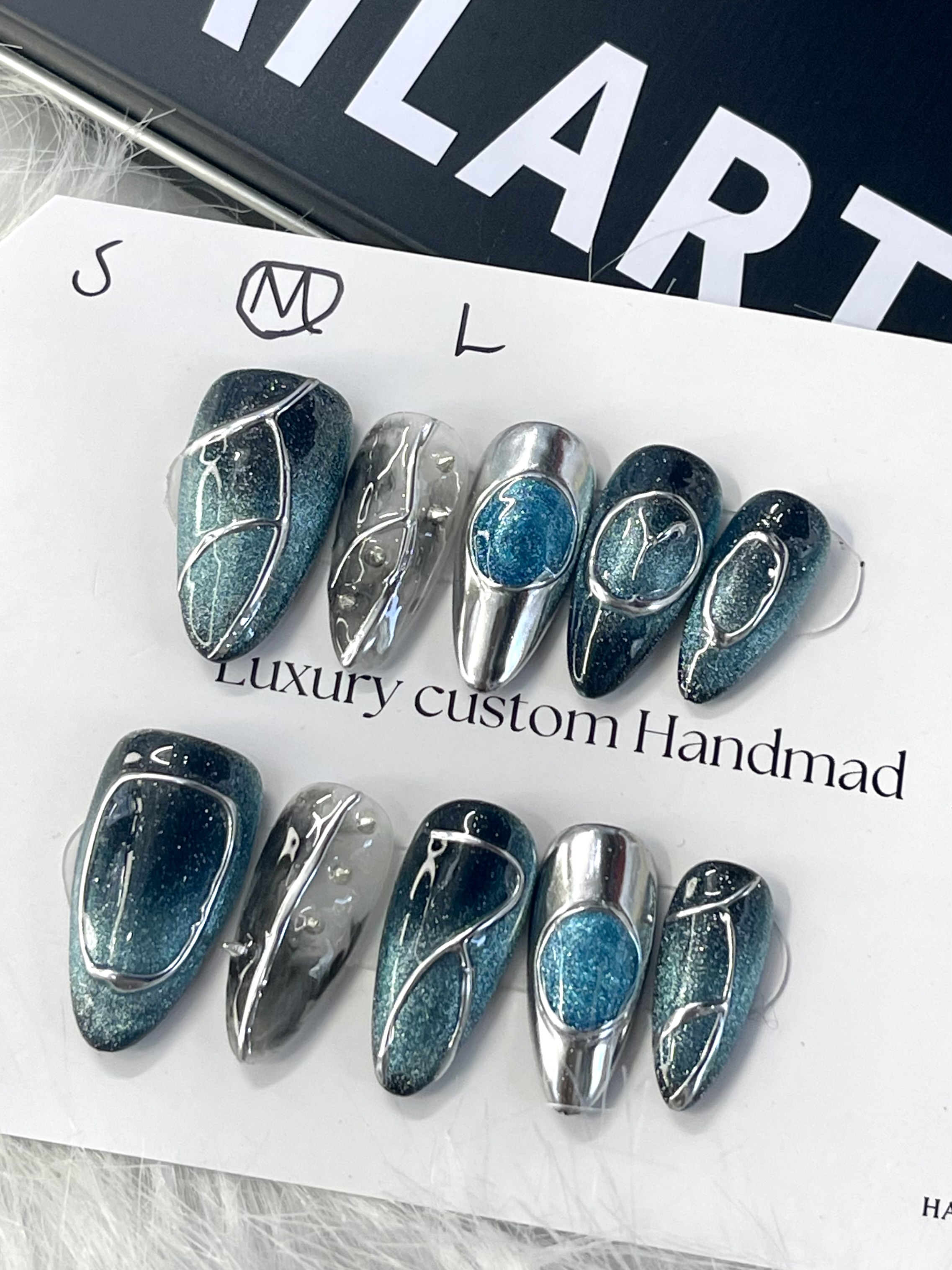 Galactic Stream | Chrome & Teal 3D Press-On Nails