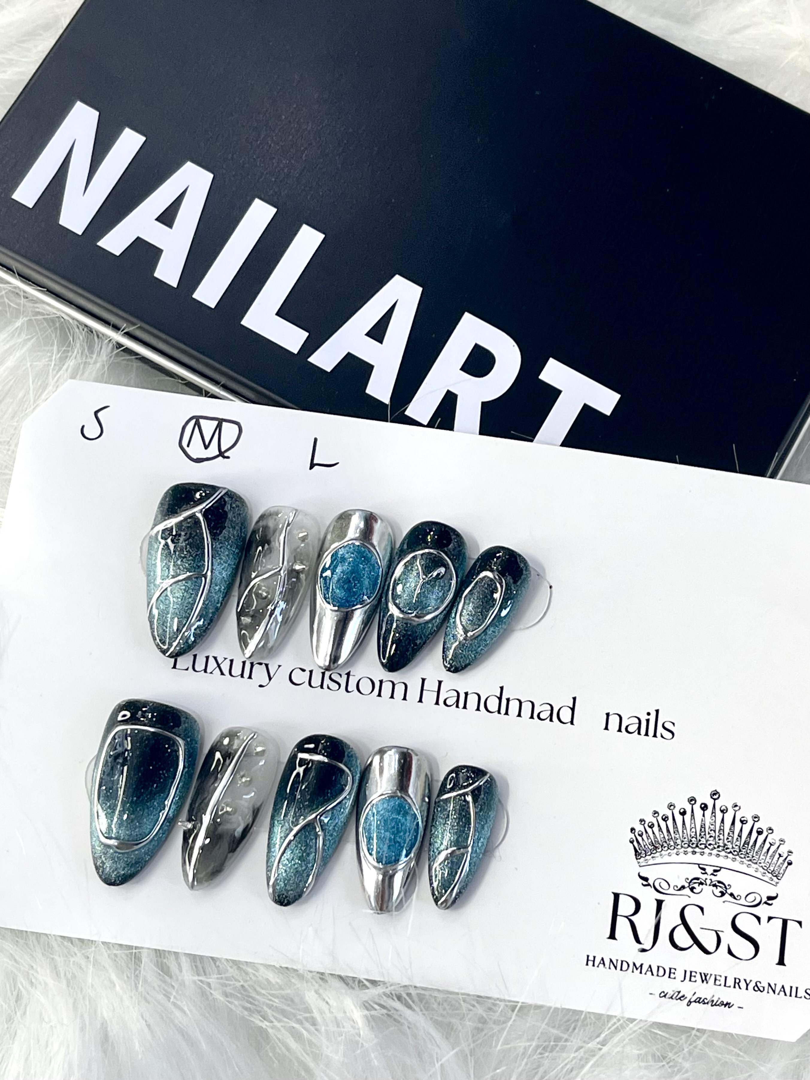 Galactic Stream | Chrome & Teal 3D Press-On Nails