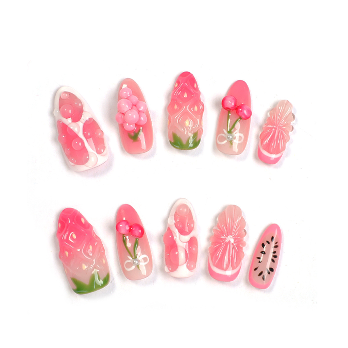  🍒 Cherry Kiss – Short Almond Press-On Nails
