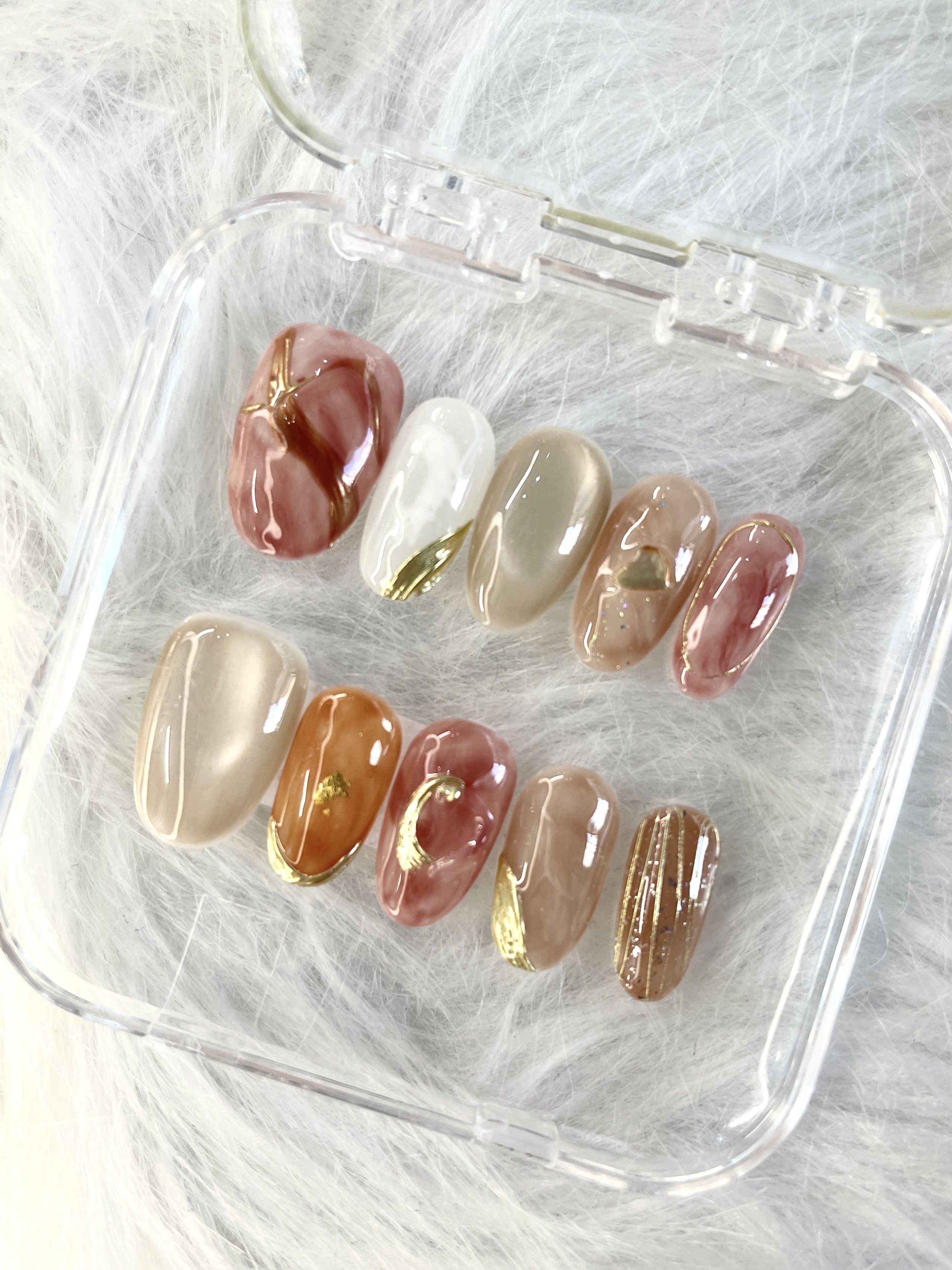 Elegant Marble & Gold Foil Press-On Nails