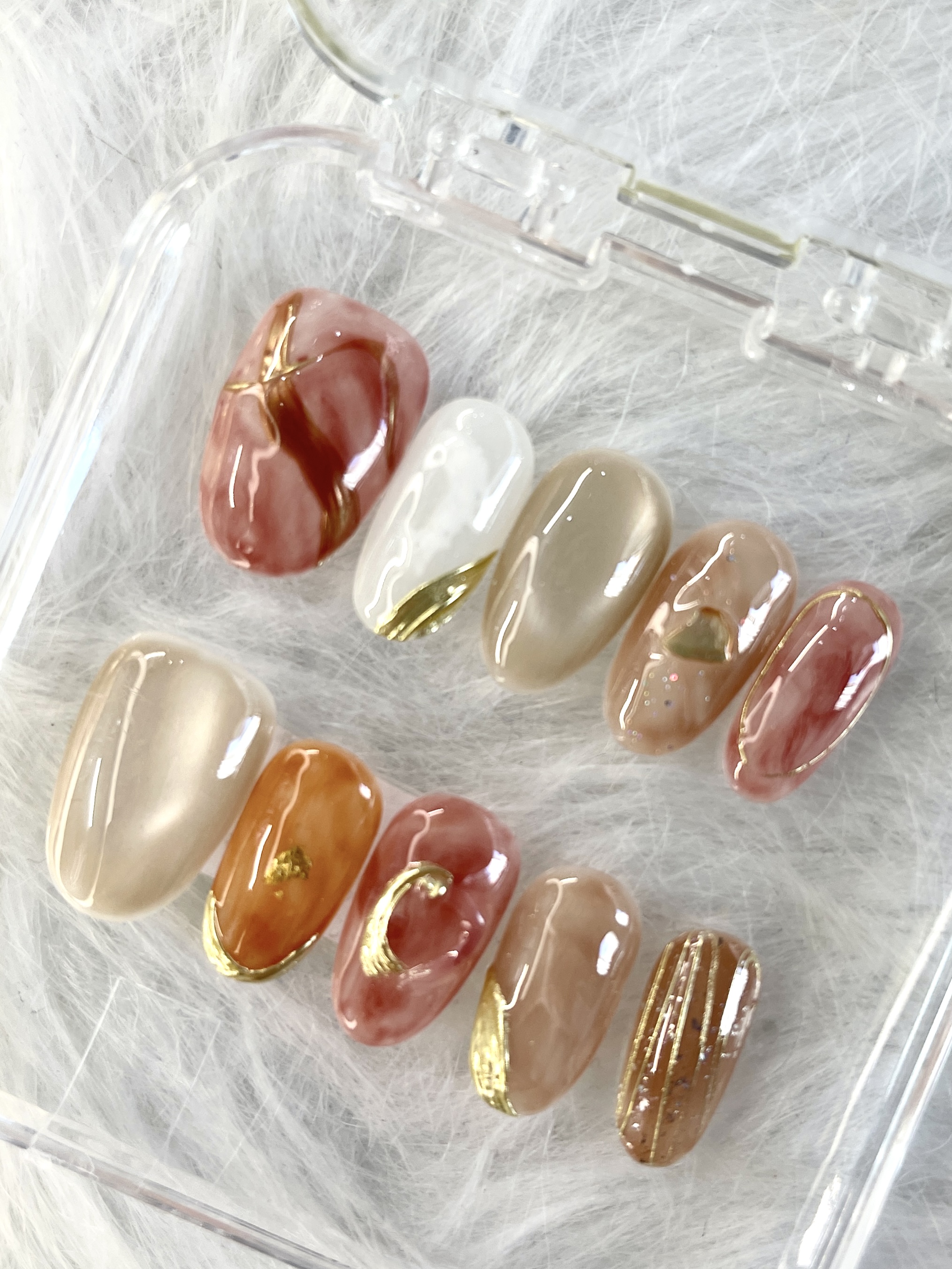 Elegant Marble & Gold Foil Press-On Nails