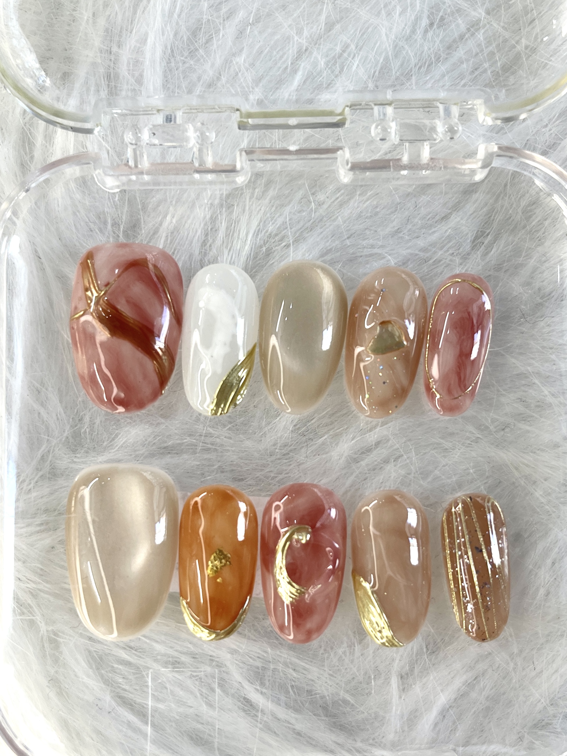 Elegant Marble & Gold Foil Press-On Nails
