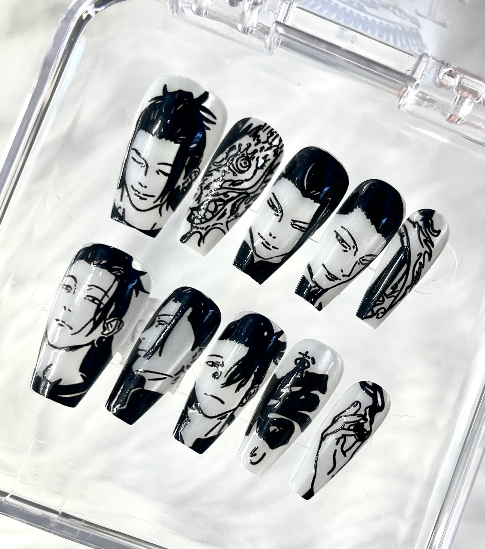 Monochrome Ink – Anime Character Art Press-On Nails