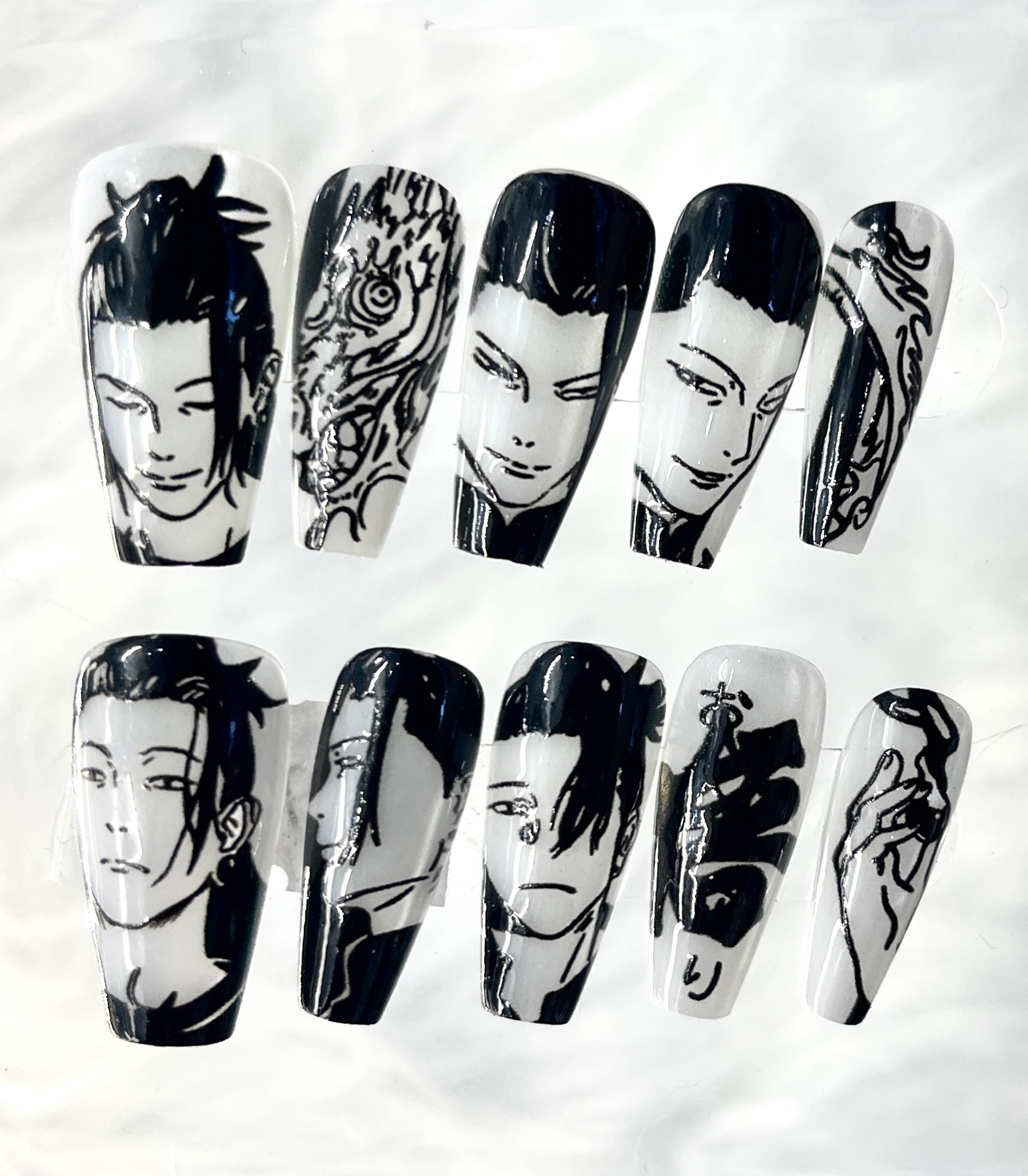 Monochrome Ink – Anime Character Art Press-On Nails