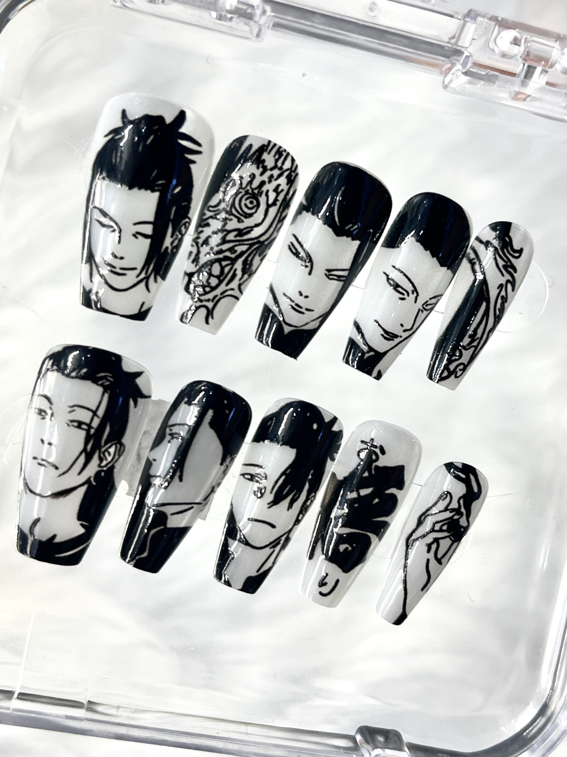 Monochrome Ink – Anime Character Art Press-On Nails