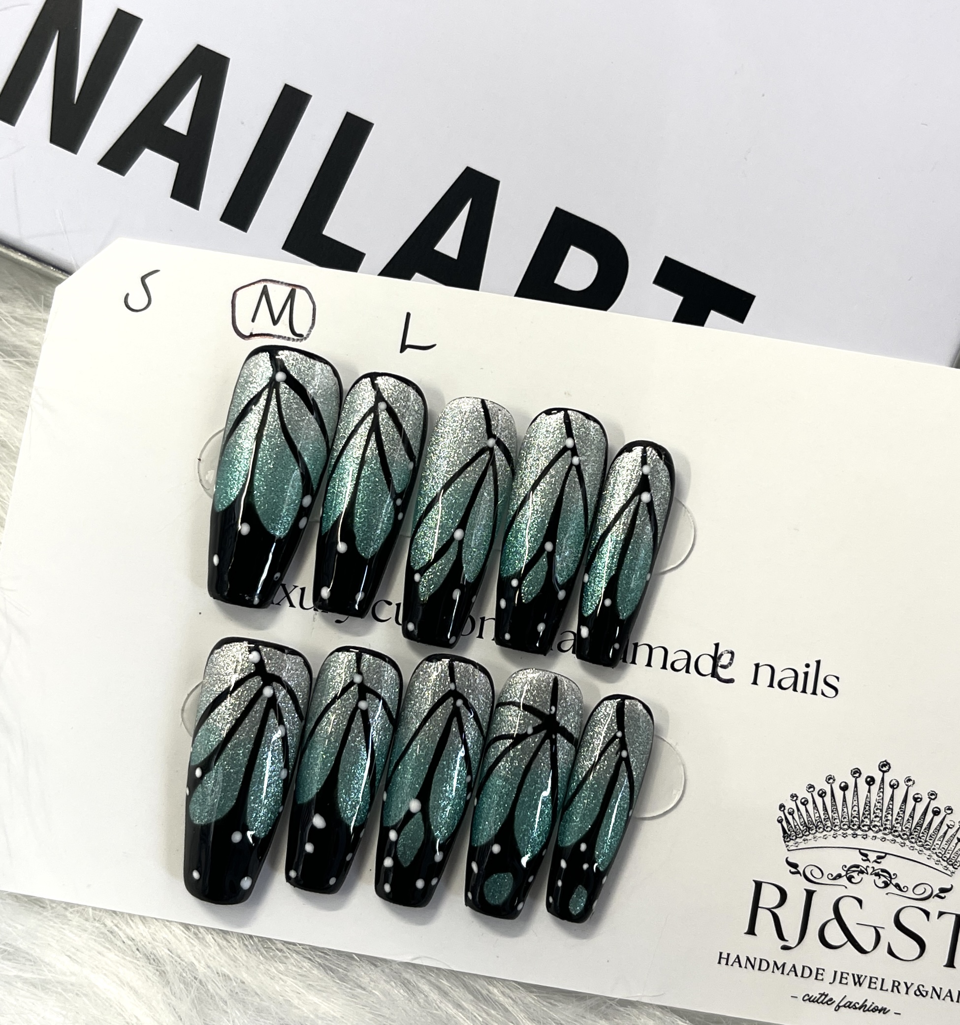 Emerald Wings-Handmade Nail Art
