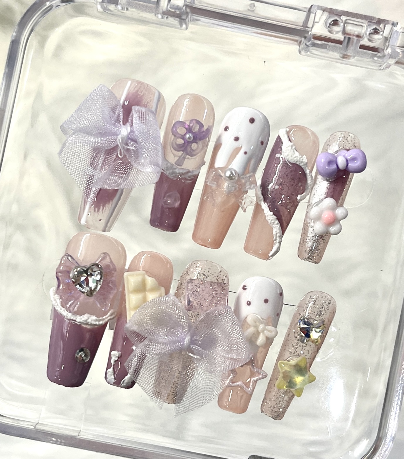 Dreamy Purple Bow- Handmade Press-On Nails