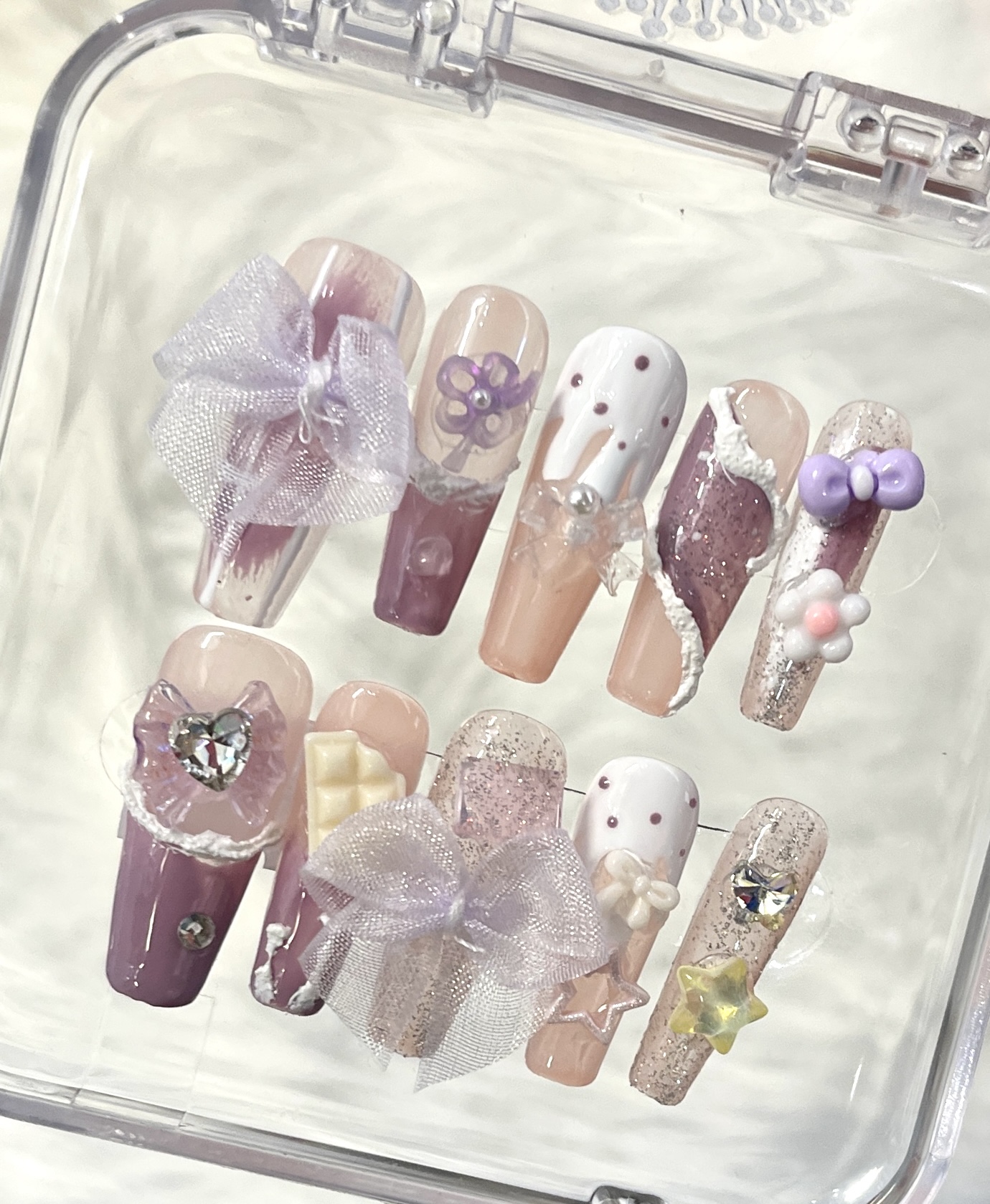 Dreamy Purple Bow- Handmade Press-On Nails