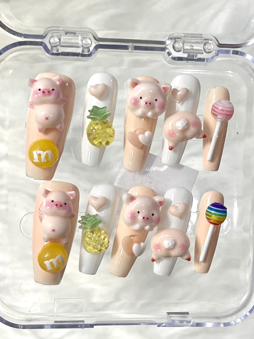 Tropical Piggy Handmade press on nails -Long Square Shape