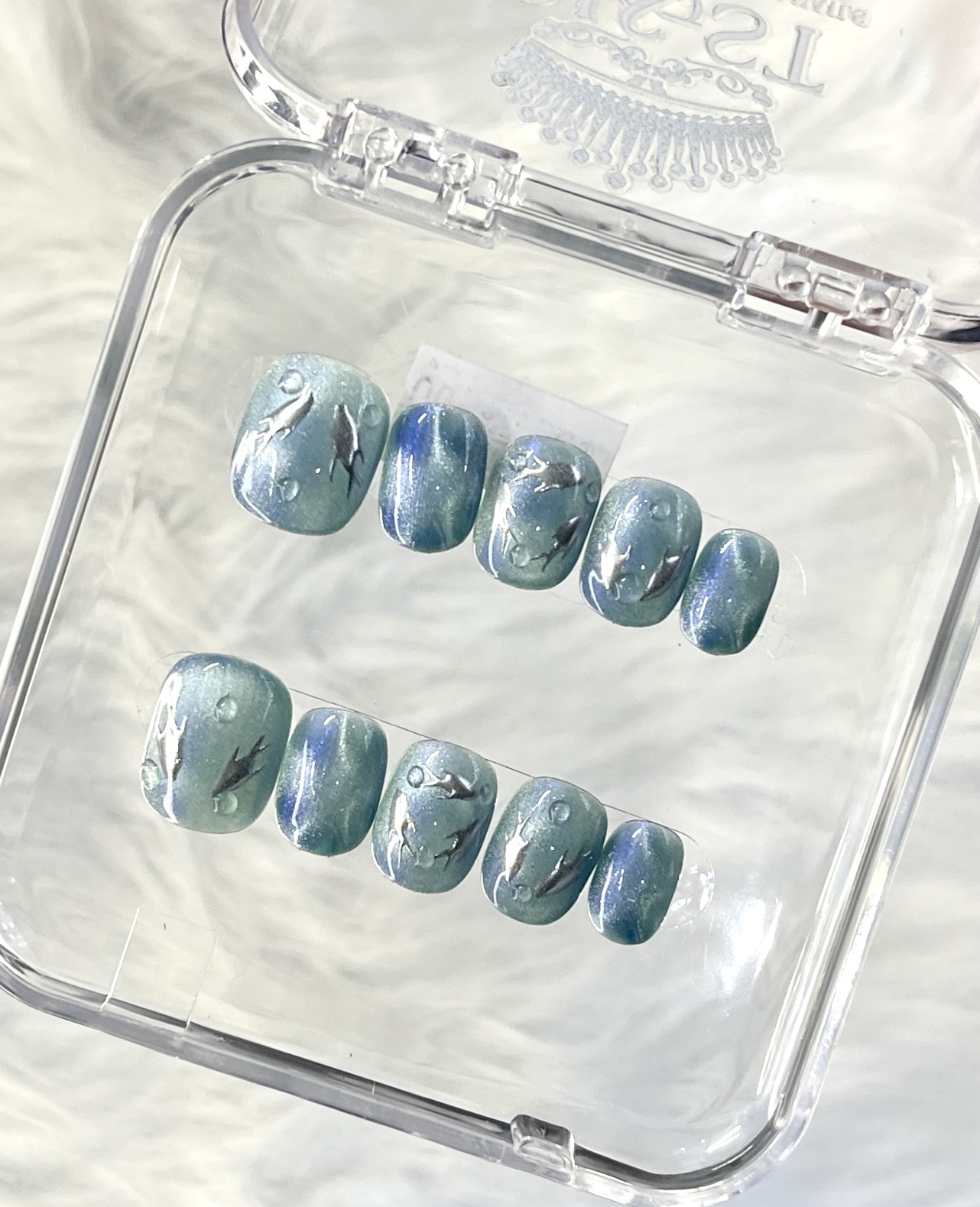 Light Blue Gradient Fish Handmade Press On Nails — Fresh Short Squoval Press On Nails
