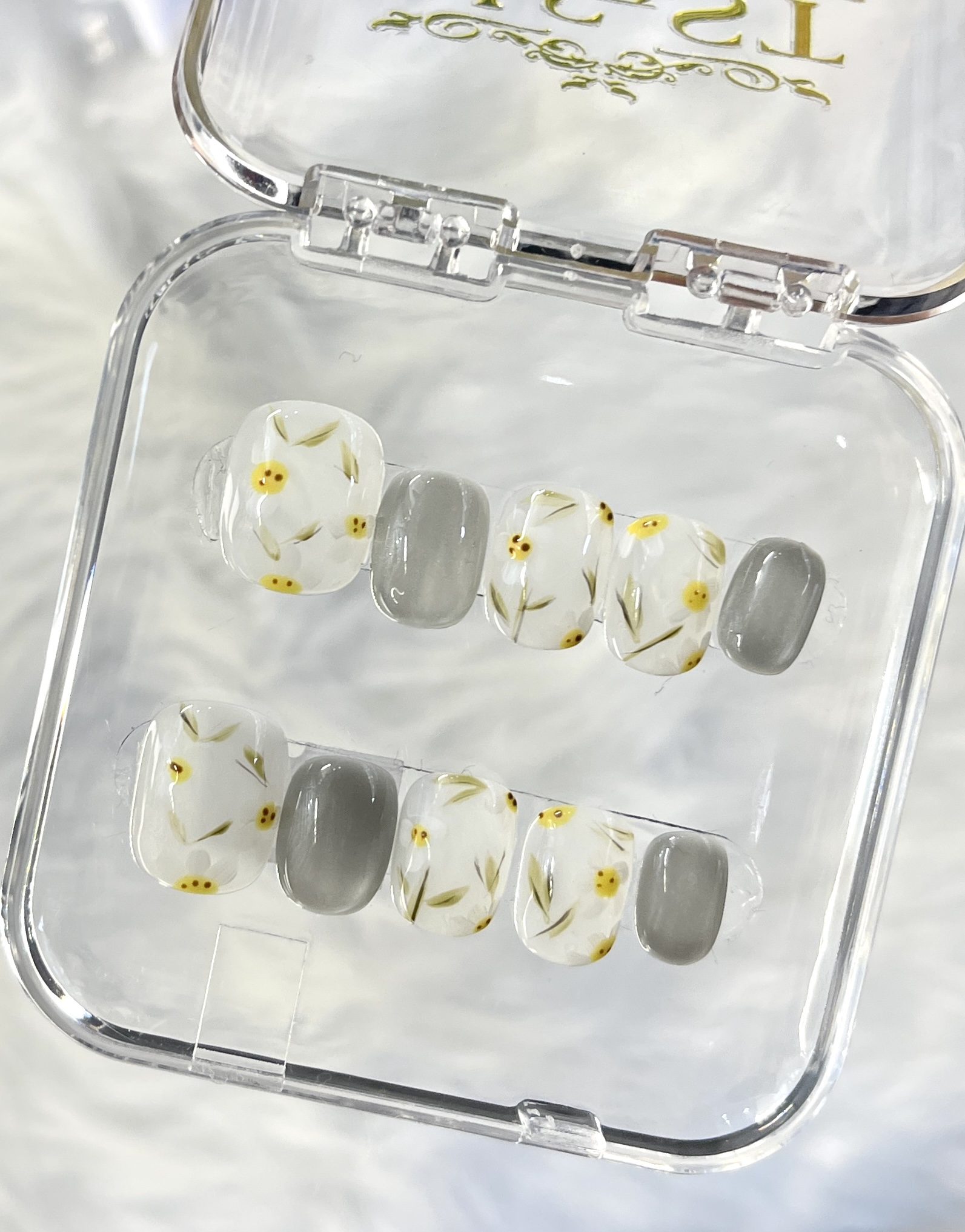 Spring Color Block Beige & Gray Handmade Press On Nails — Fresh Short Squoval Press On Nails
