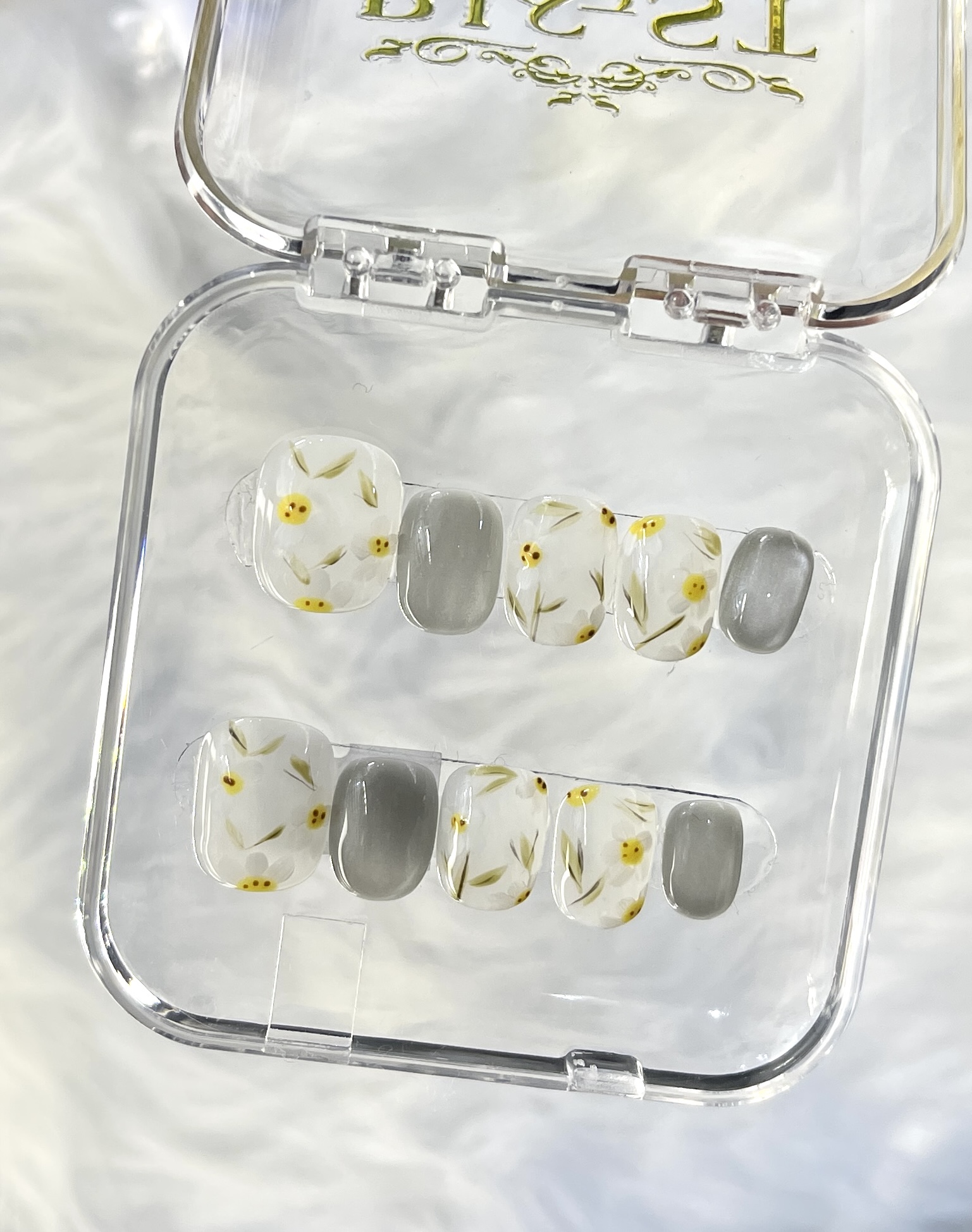 Spring Color Block Beige & Gray Handmade Press On Nails — Fresh Short Squoval Press On Nails