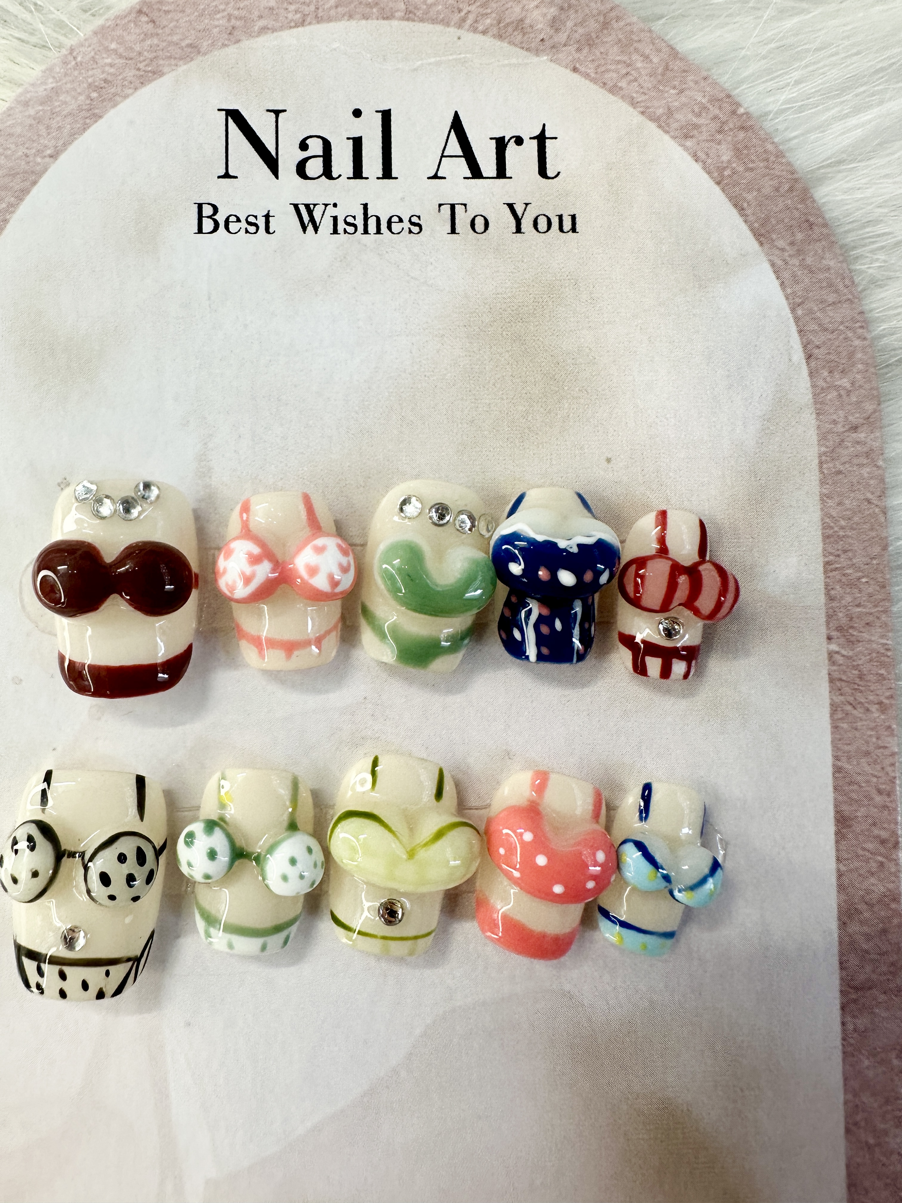 Hawaiian Handmade Colorful Bra Press-On Nails — Short Square Style