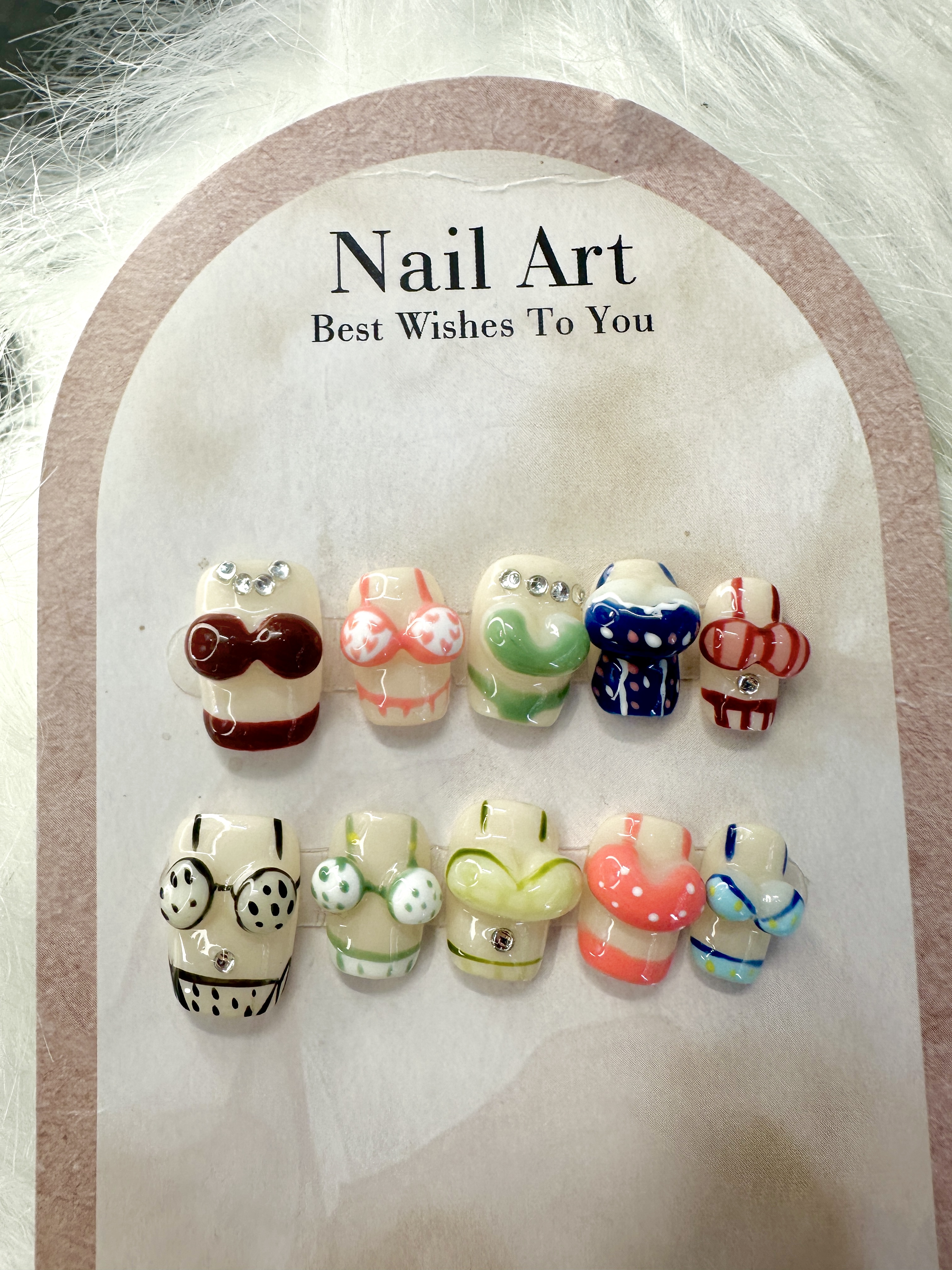 Hawaiian Handmade Colorful Bra Press-On Nails — Short Square Style
