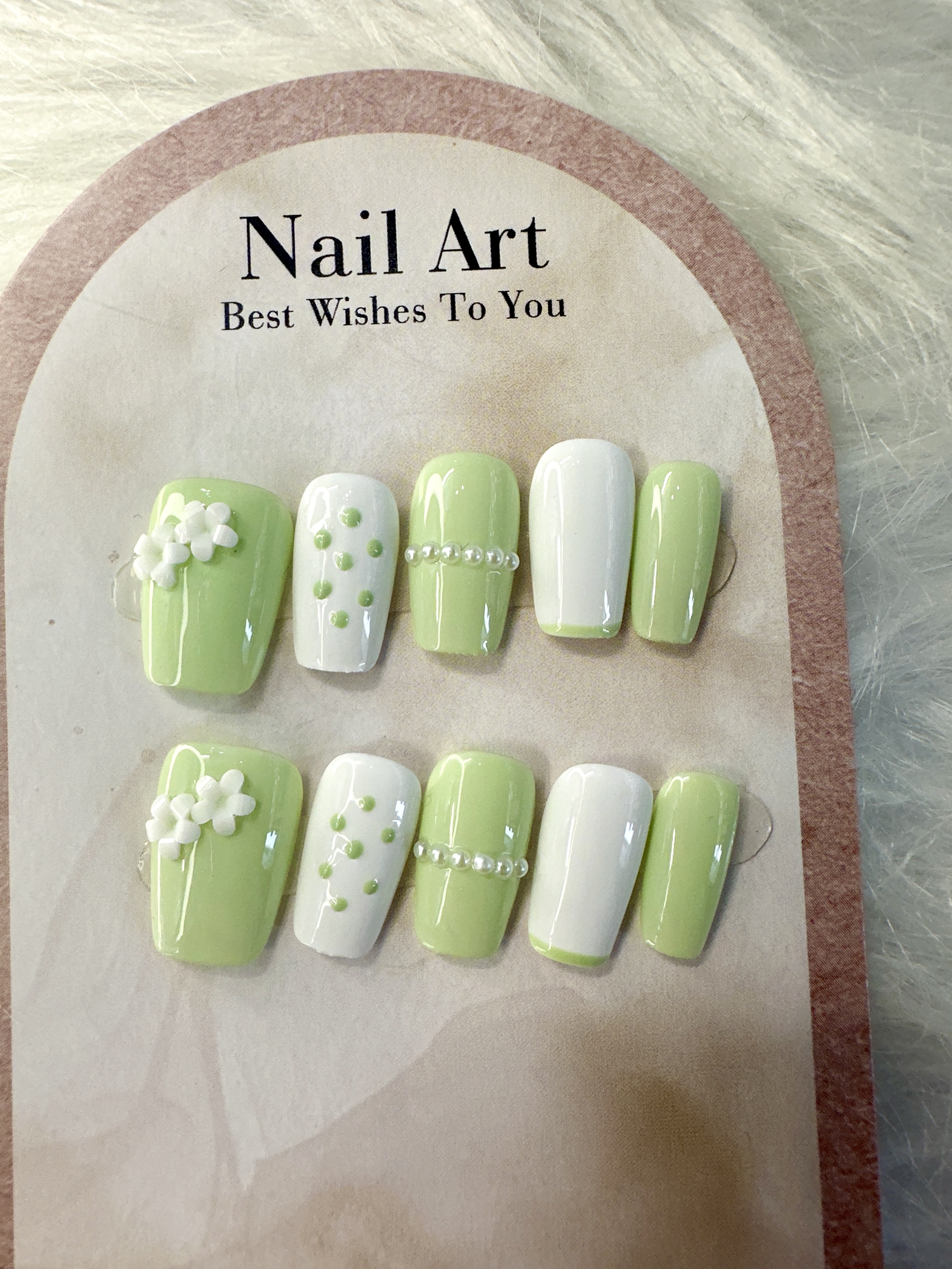 Spring Awakening Press-On Nails — Light Green with 3D Florals (Short Square)