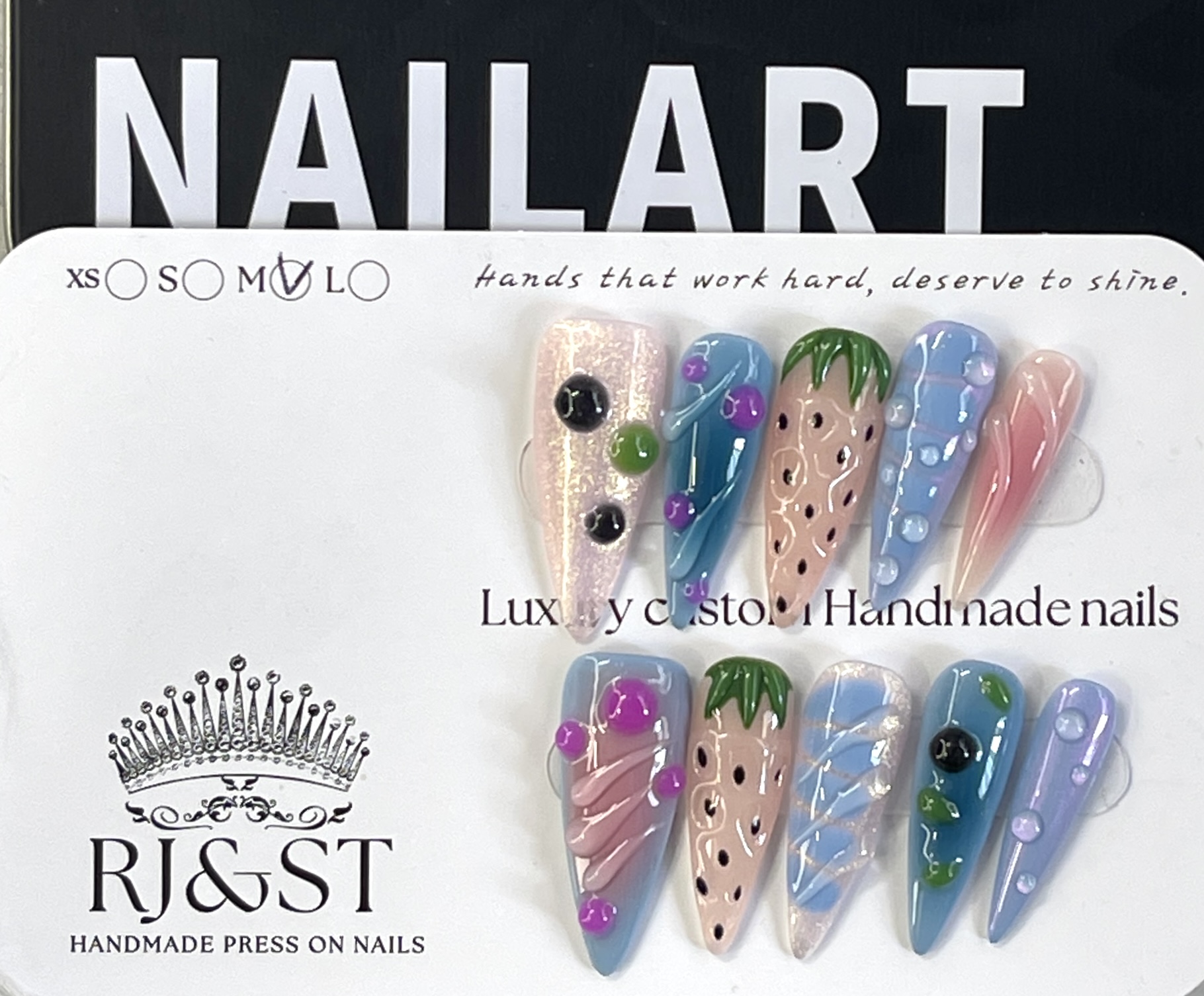 Berry First Love — Blueberry-Inspired Almond Press-On Nails (Medium-Long)