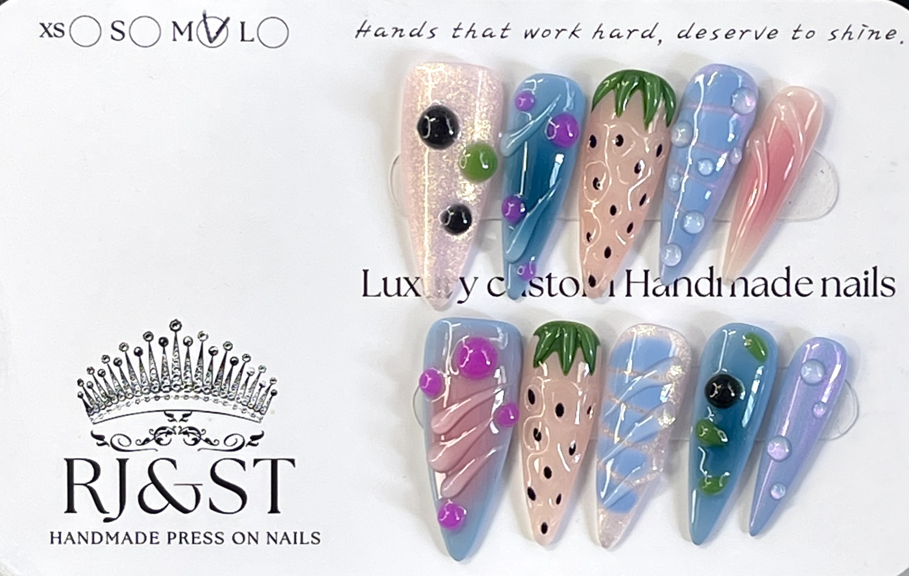 Berry First Love — Blueberry-Inspired Almond Press-On Nails (Medium-Long)
