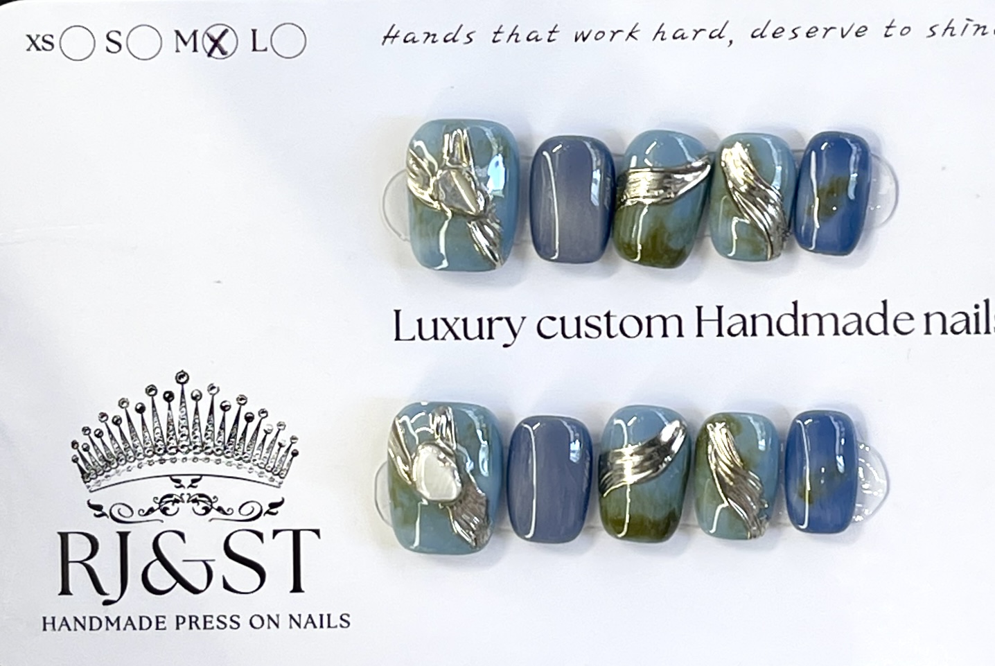 Feather of the Wind — Blue-Green & Silver Press-On Nails (Short Square)