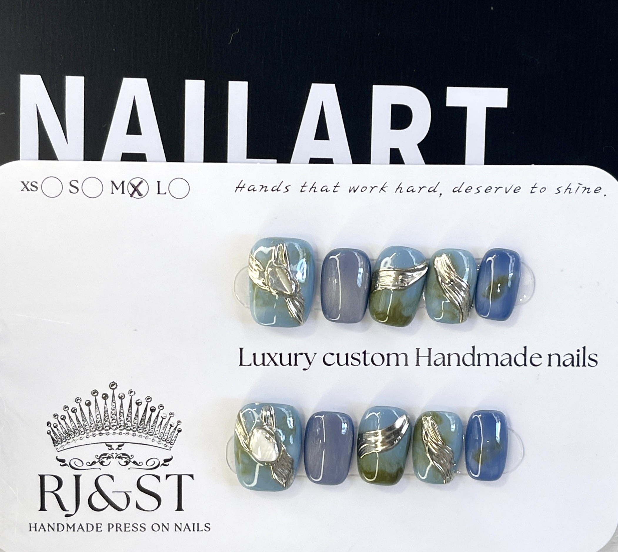 Feather of the Wind — Blue-Green & Silver Press-On Nails (Short Square)