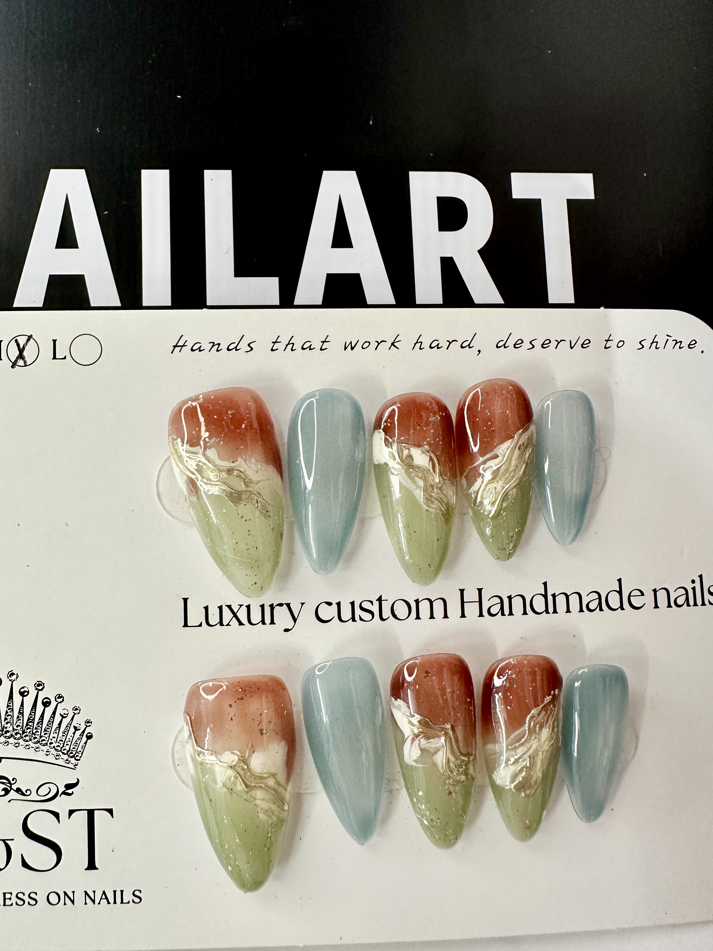 Galaxy Aurora · Red Blue Green Gold Gradient Press On Nails Luxury Nail Design